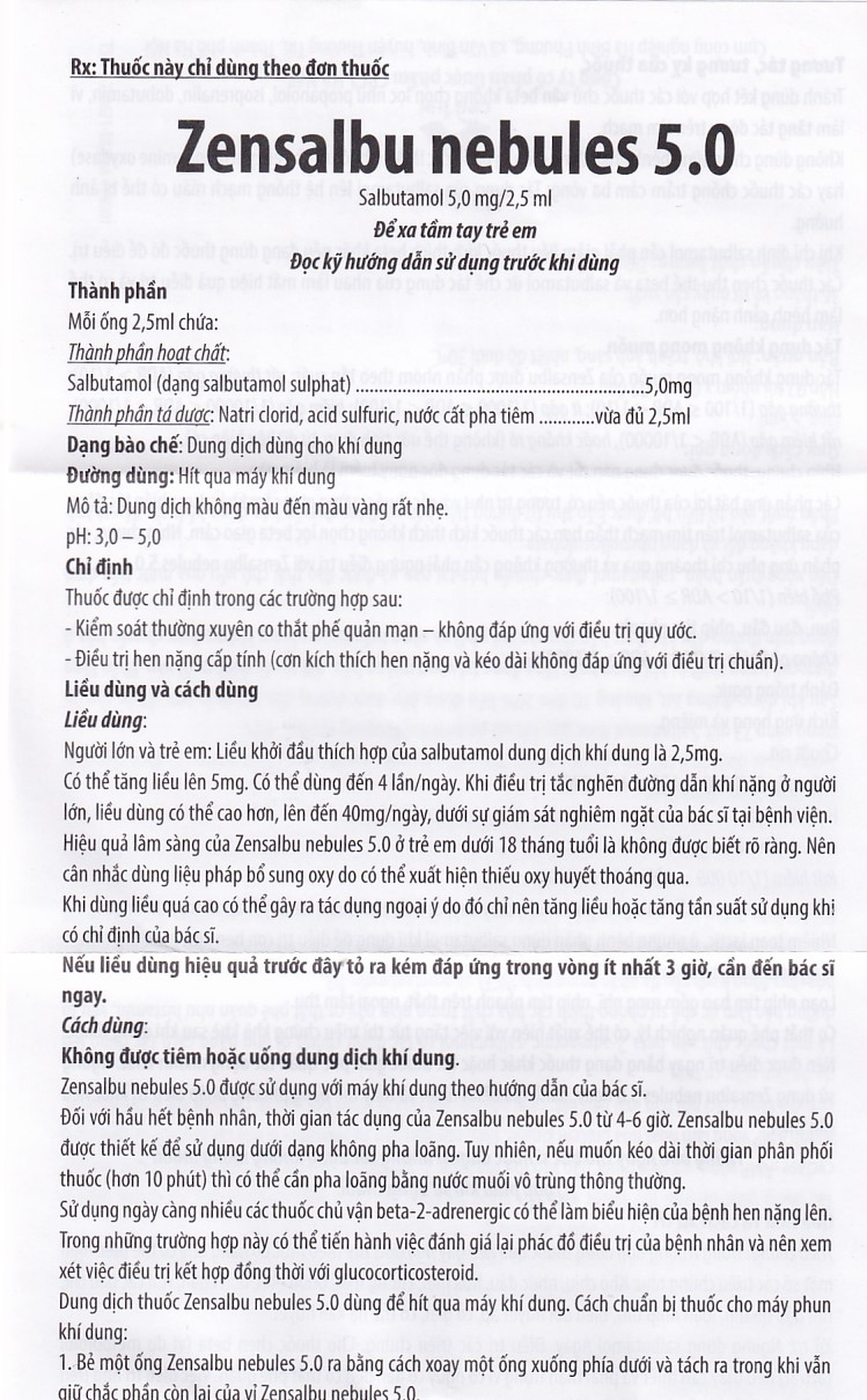Thuốc Zensalbu 5mg CPC1HN kiểm soát co thắt phế quản mạn, điều trị hen nặng cấp tính (2 vỉ x 5 ống)