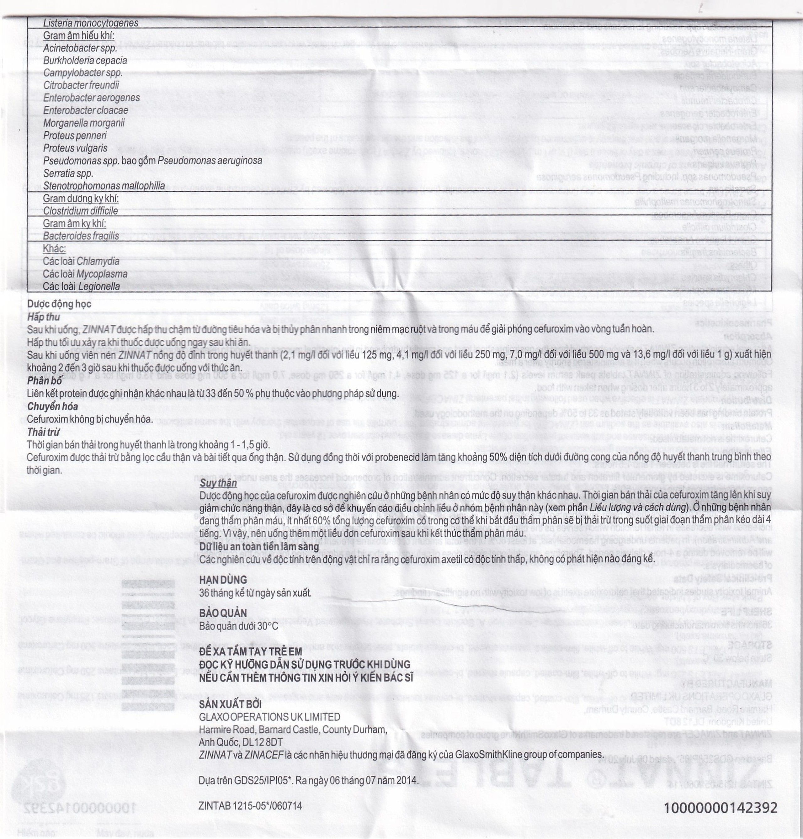 Thuốc Zinnat 250mg GSK điều trị nhiễm khuẩn (1 vỉ x 10 viên)