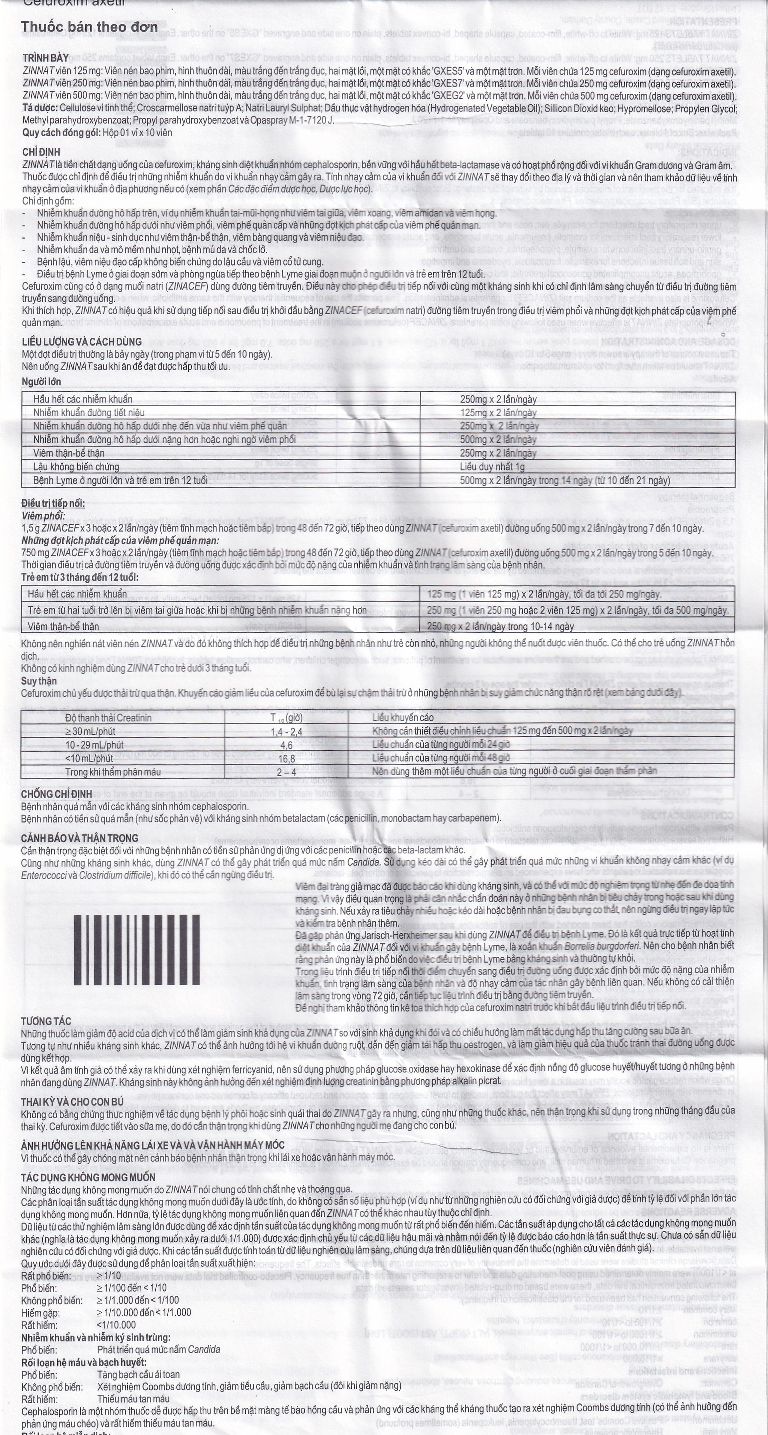 Thuốc Zinnat 250mg GSK điều trị nhiễm khuẩn (1 vỉ x 10 viên)