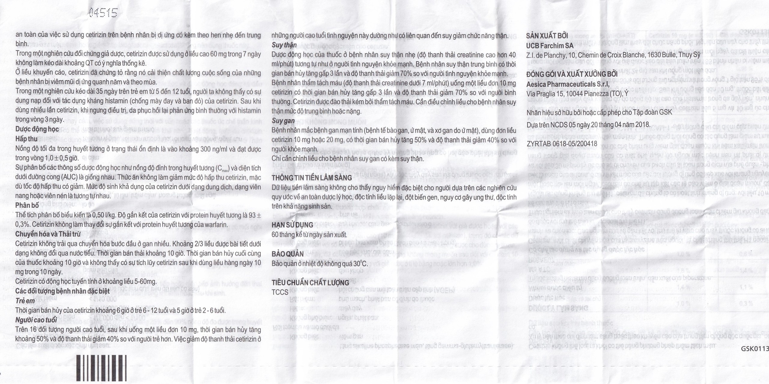 Thuốc Zyrtec GSK giảm viêm mũi dị ứng, mày đay tự phát, mạn tính (1 vỉ x 10 viên)