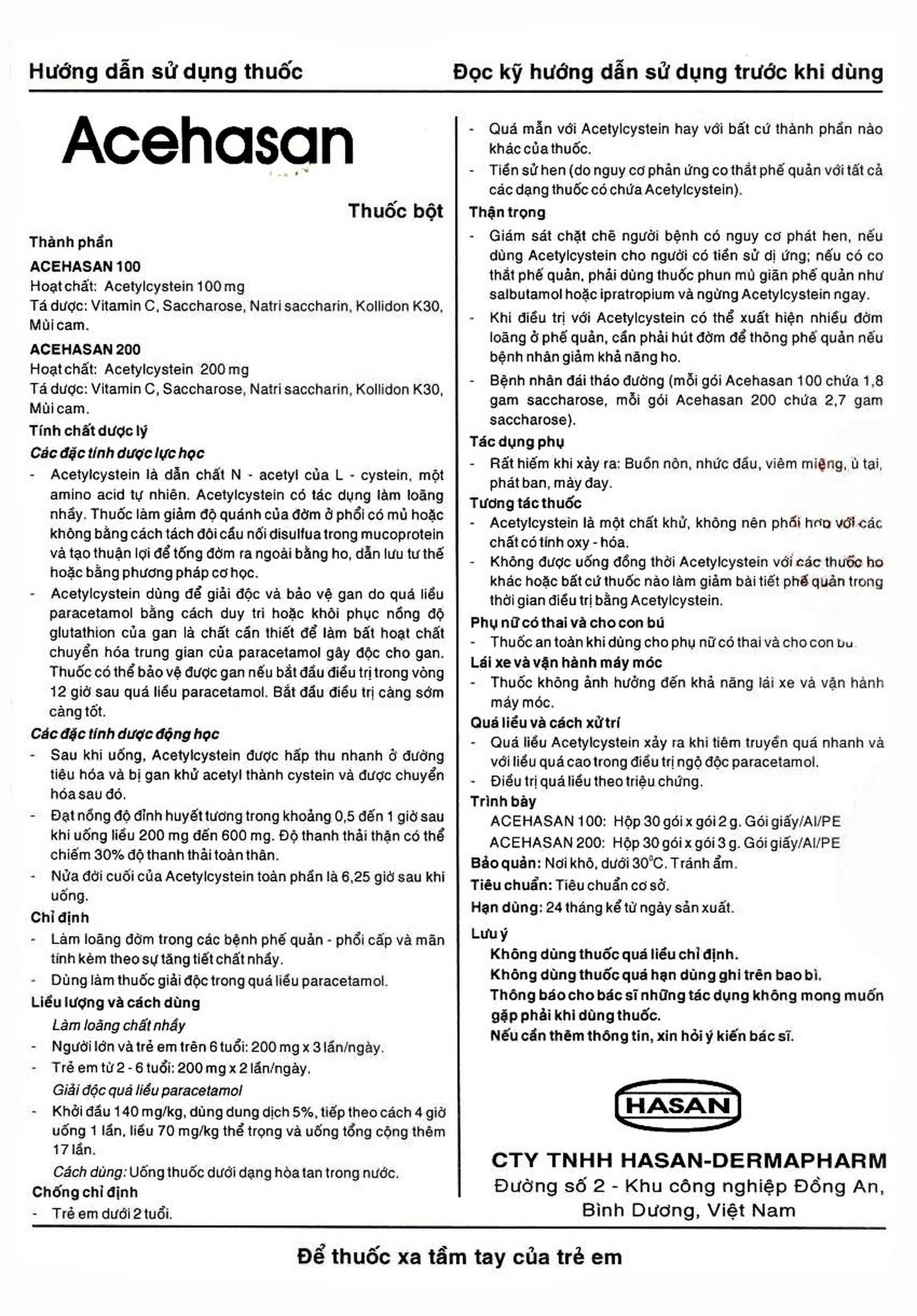 Thuốc bột Acehasan 100 Hasan làm loãng đờm trong các bệnh phế quản - phổi cấp và mãn tính (30 gói)