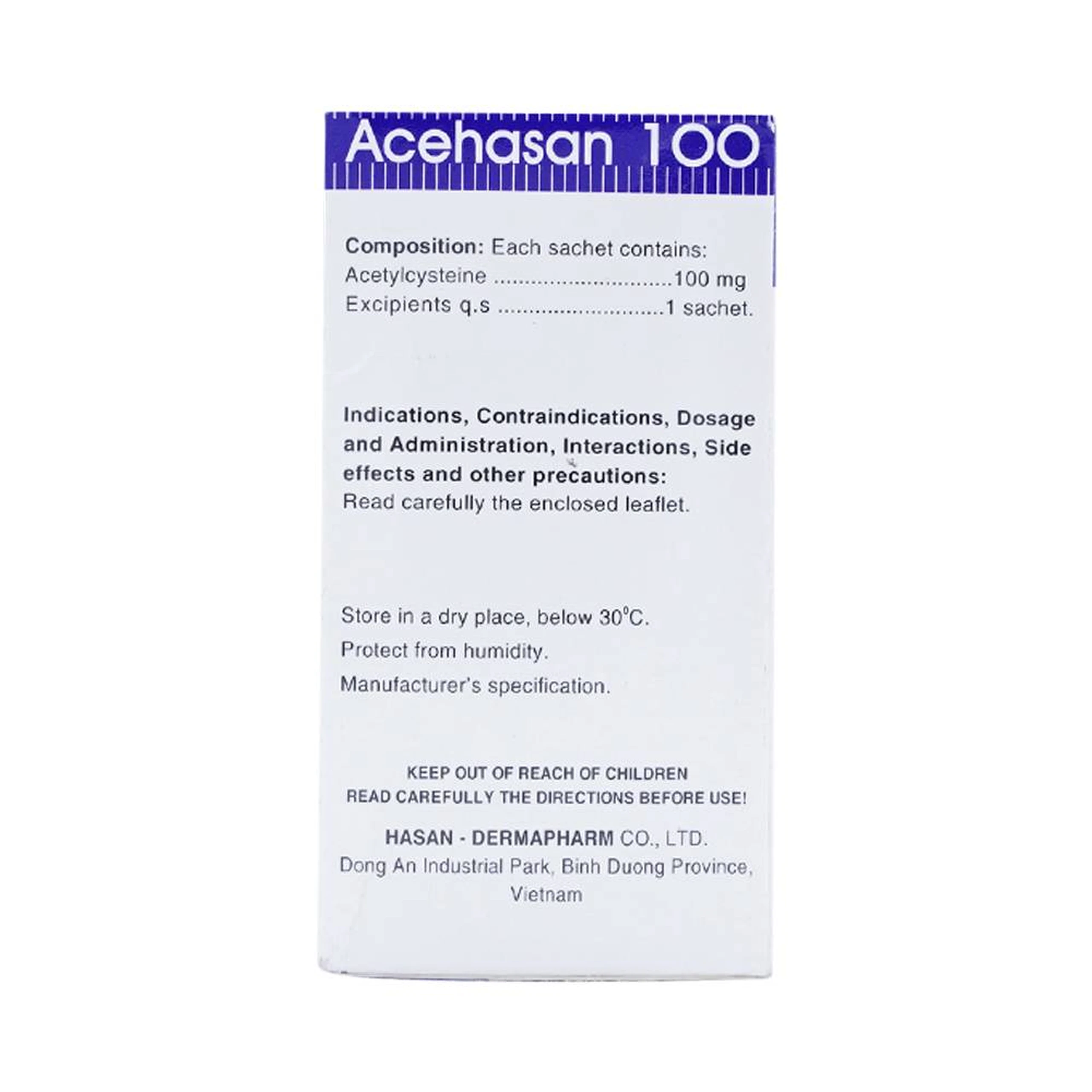 Thuốc bột Acehasan 100 Hasan làm loãng đờm trong các bệnh phế quản - phổi cấp và mãn tính (30 gói)