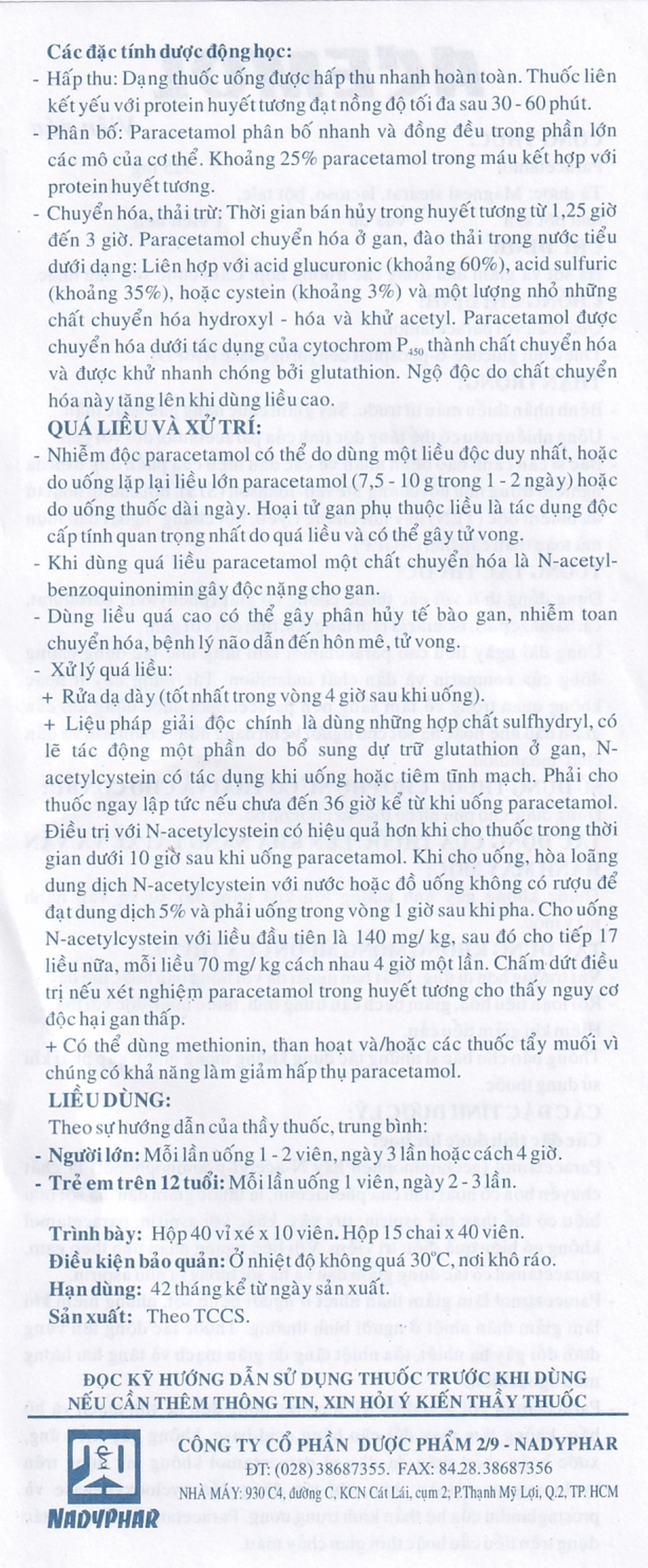 Thuốc Acemol 325mg Nadyphar hạ sốt và giảm đau (40 viên)
