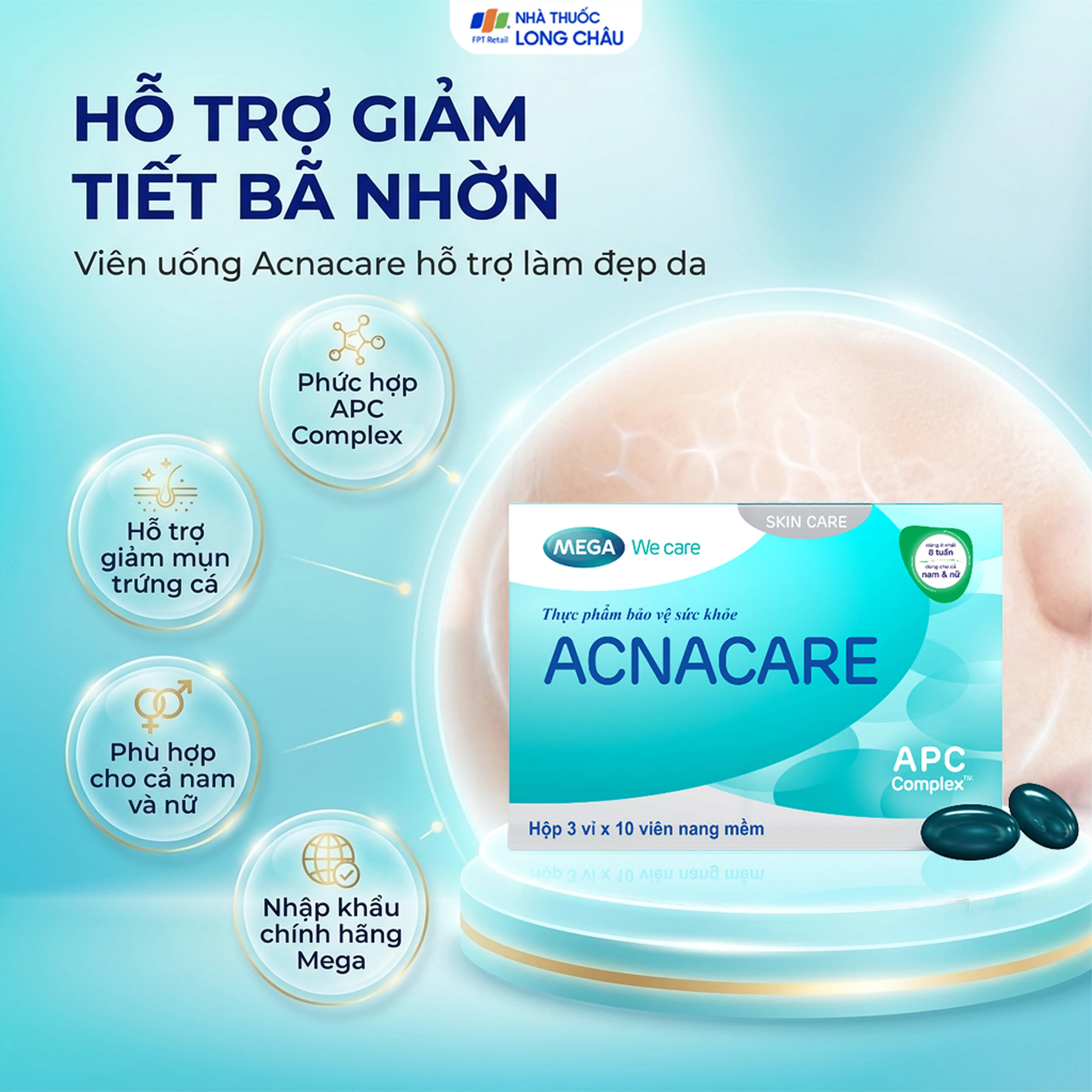 Viên hỗ trợ làm đẹp da Acnacare Mega (3 vỉ x 10 viên) 2