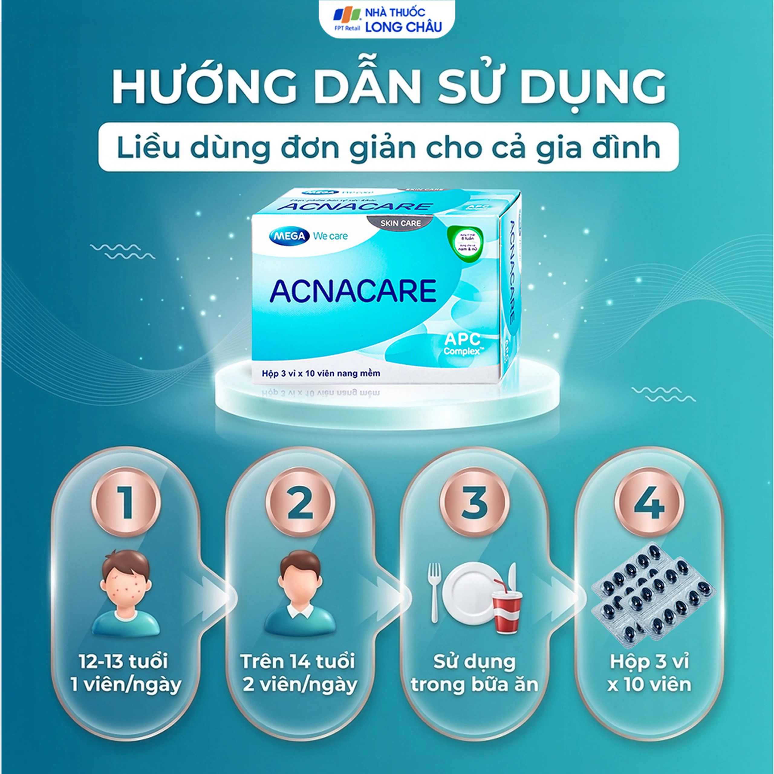Viên hỗ trợ làm đẹp da Acnacare Mega (3 vỉ x 10 viên) 5