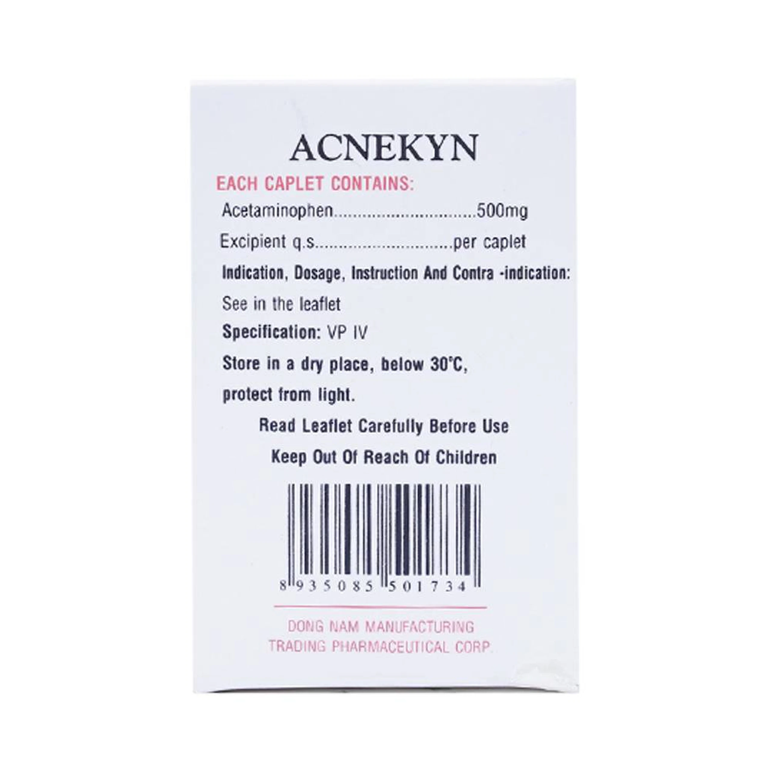 Thuốc Acnekyn 500mg Đông Nam điều trị các chứng đau và sốt từ nhẹ đến vừ (10 vỉ x 10 viên)