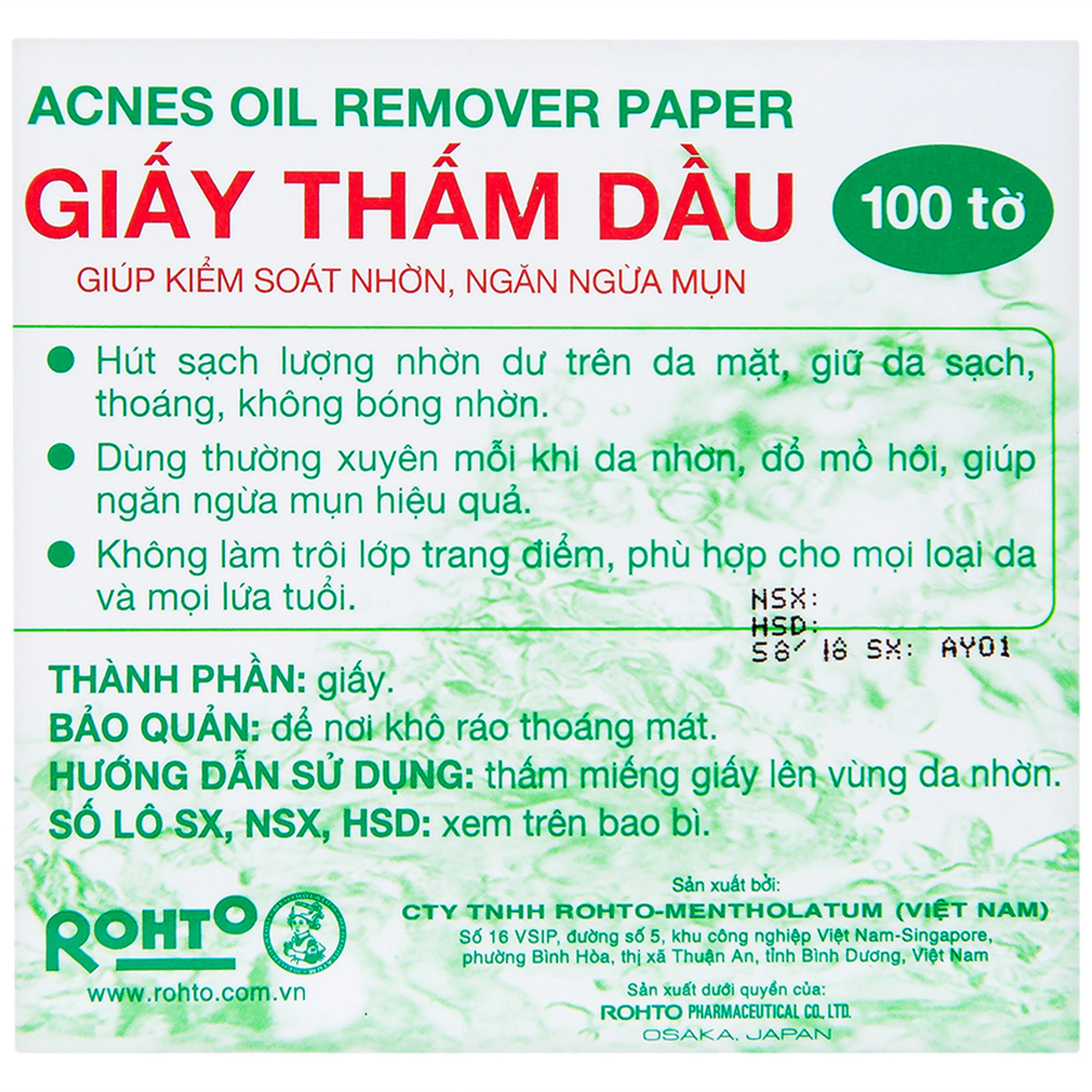Giấy thấm dầu Acnes Oil Remover Paper giúp kiểm soát nhờn, ngăn ngừa mụn (100 tờ)