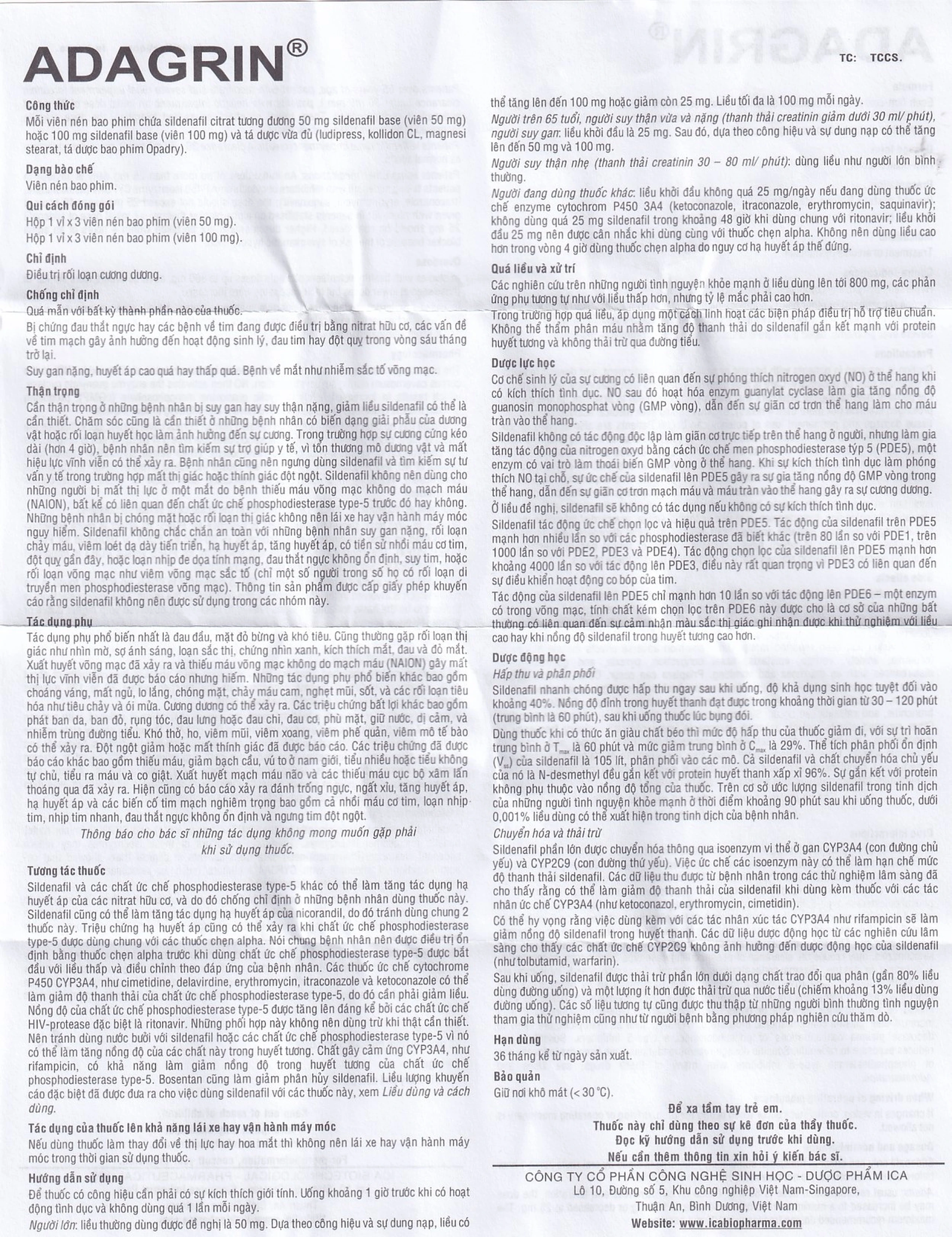 Thuốc Adagrin 50mg điều trị rối loạn cương dương (1 vỉ x 3 viên)