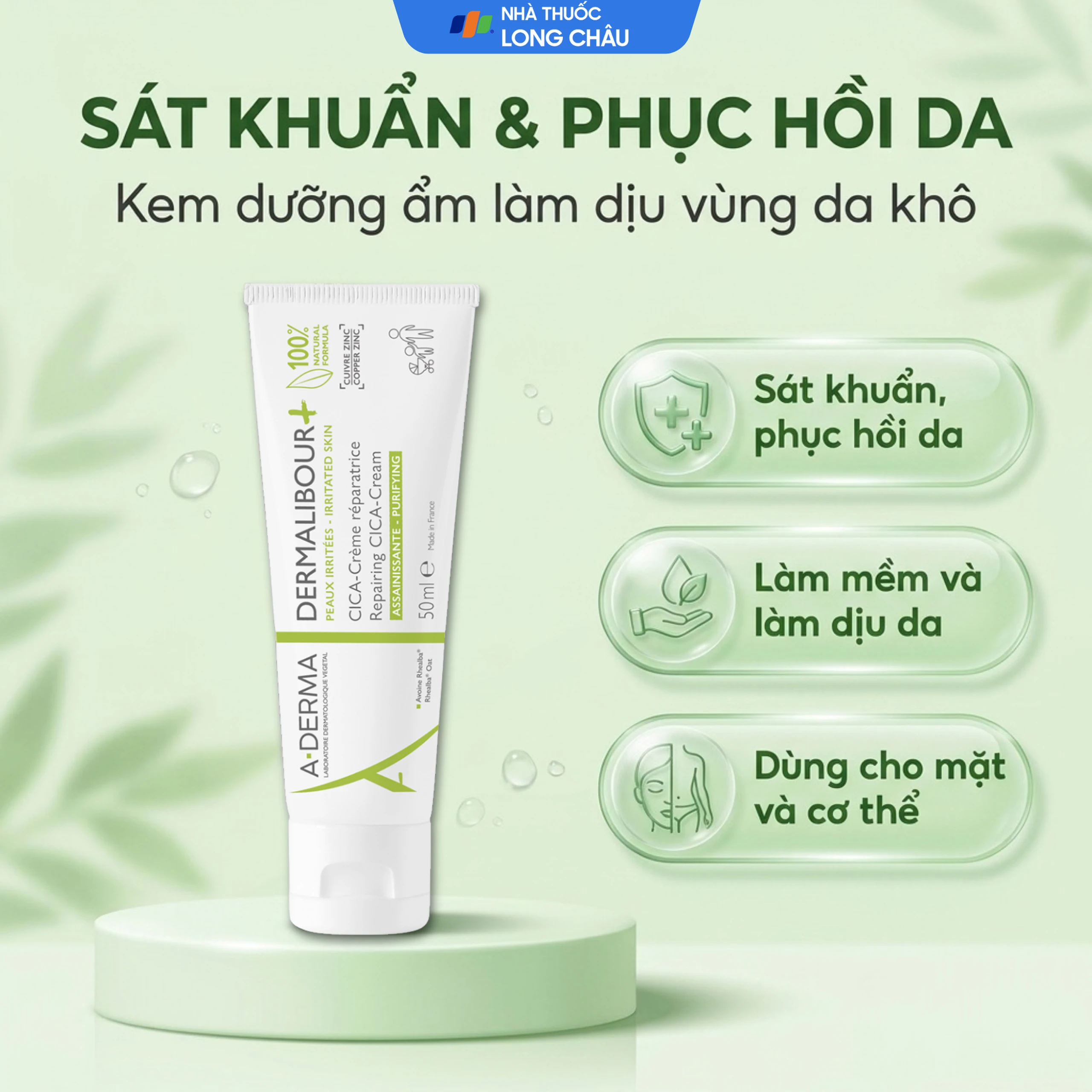 Kem bôi A-Derma Dermalibour+ Crème sát khuẩn phục hồi da (50ml) 2
