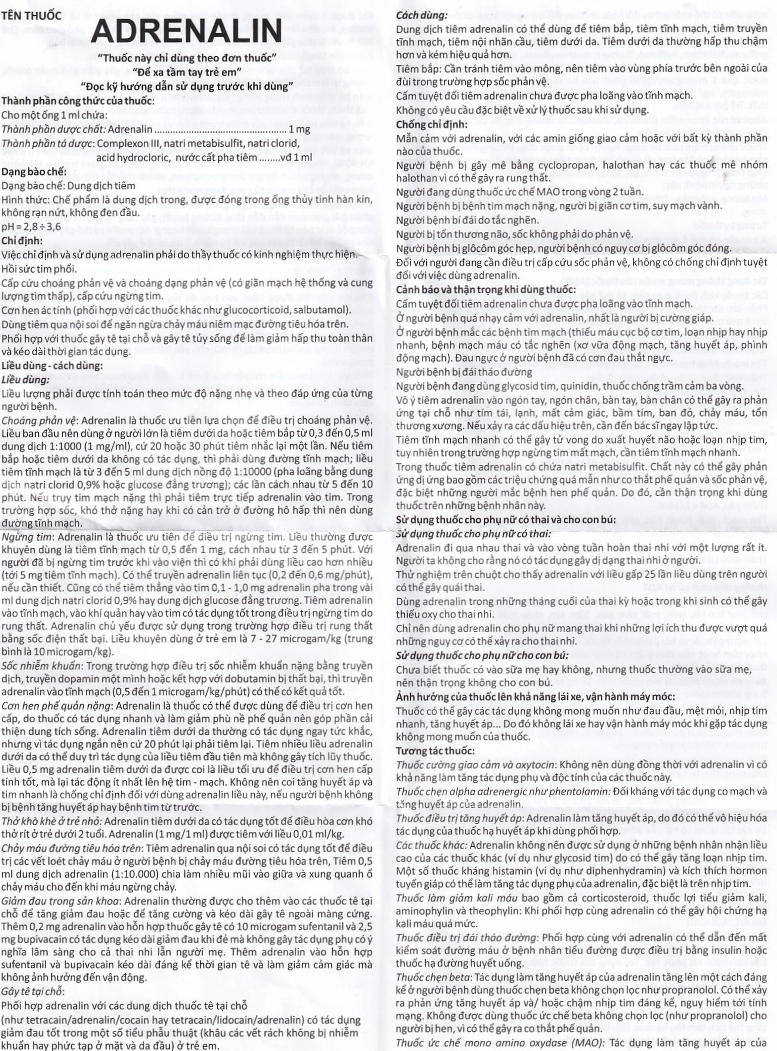 Dung dịch tiêm Adrenalin 1mg/1ml hồi sức tim phổi, cấp cứu choáng phản vệ (2 vỉ x 5 ống)