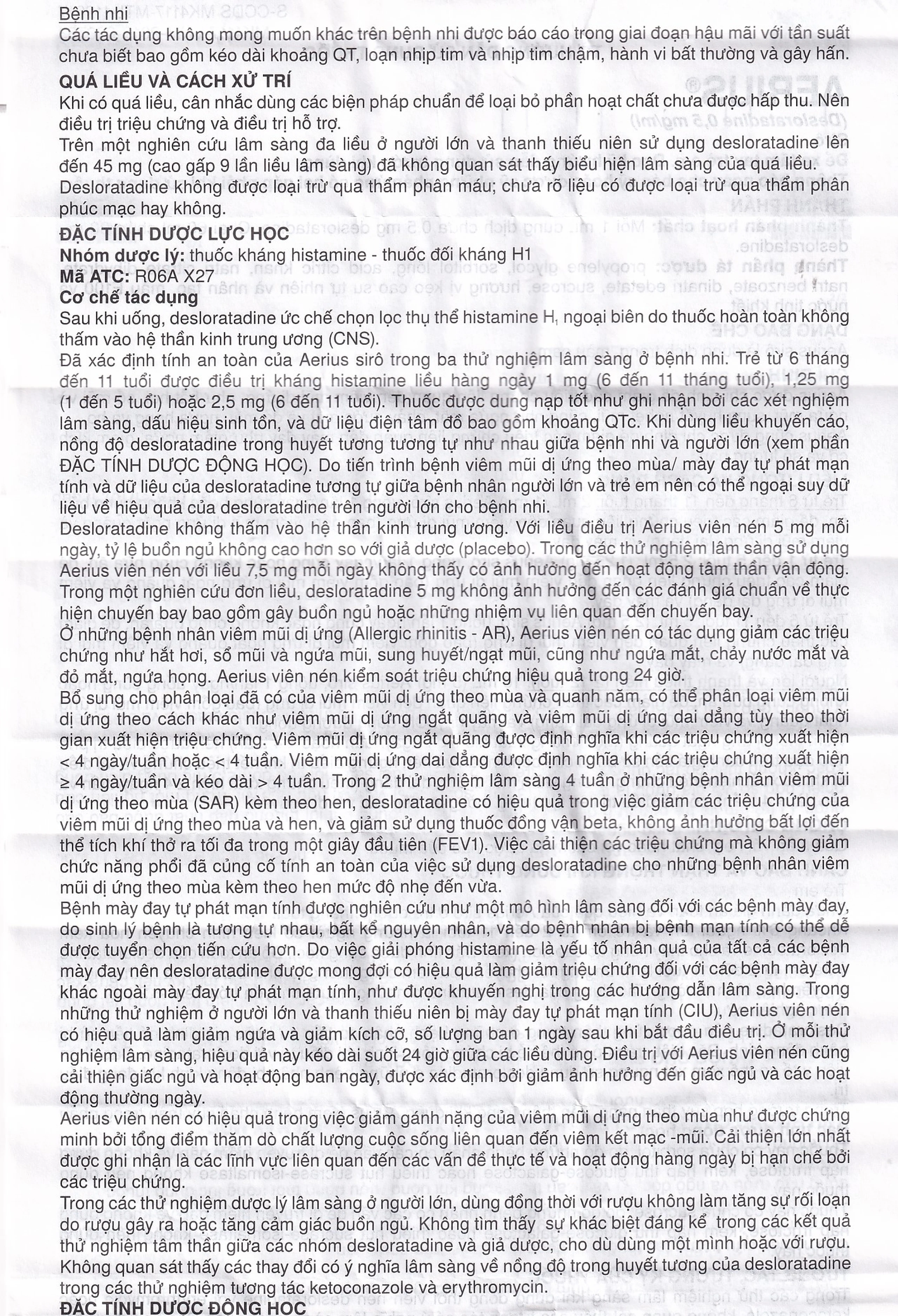 Siro Aerius MSD giảm nhanh các triệu chứng viêm mũi dị ứng, mày đay (60ml)