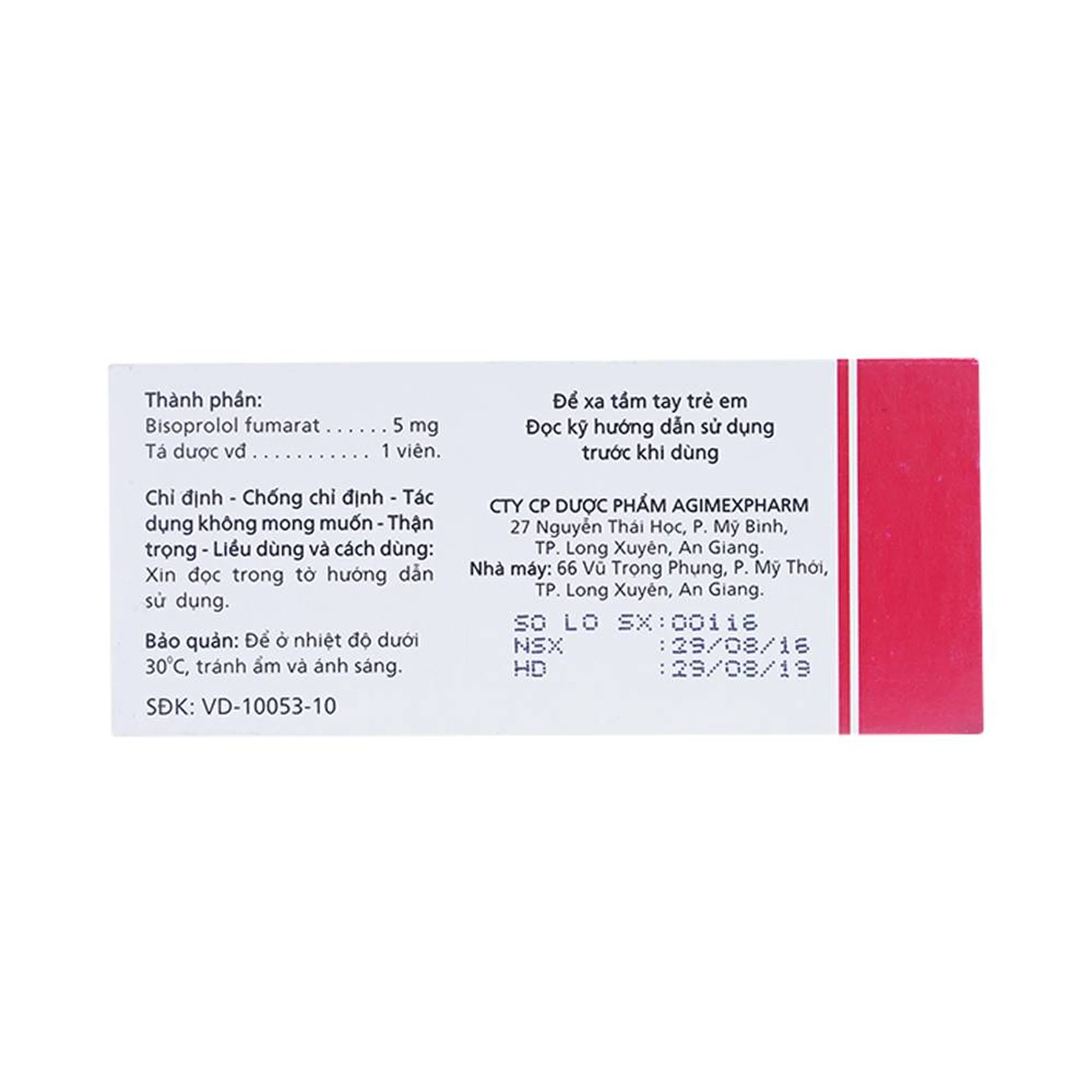 Thuốc Agicardi 5mg Agimexpharm điều trị tăng huyết áp, đau thắt ngực (3 vỉ x 10 viên)