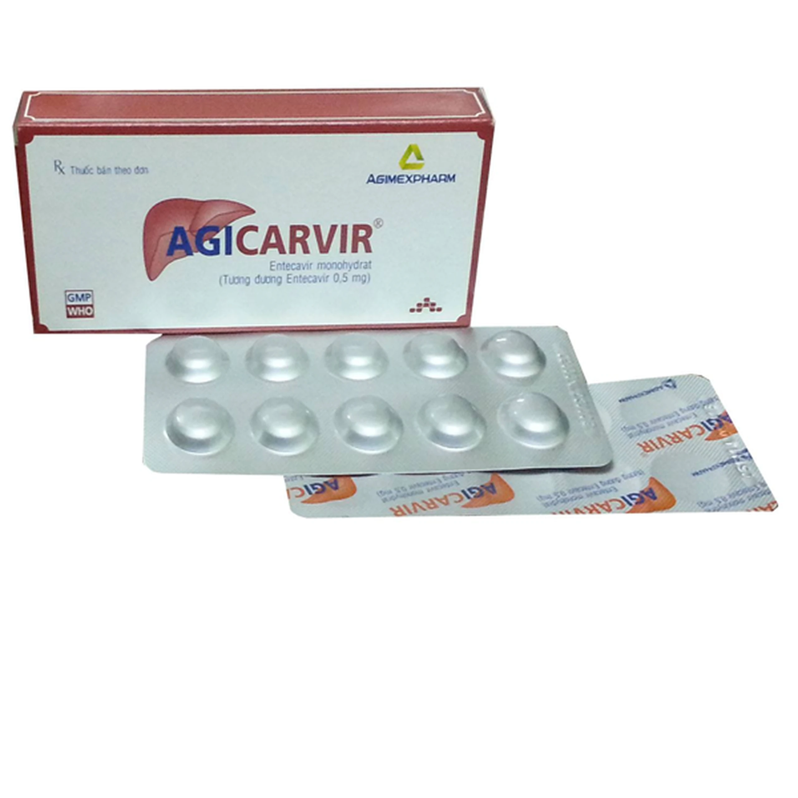 Thuốc Agicarvir 0.5mg Agimexpharm điều trị bệnh nhiễm virus gan B (3 vỉ x 10 viên)