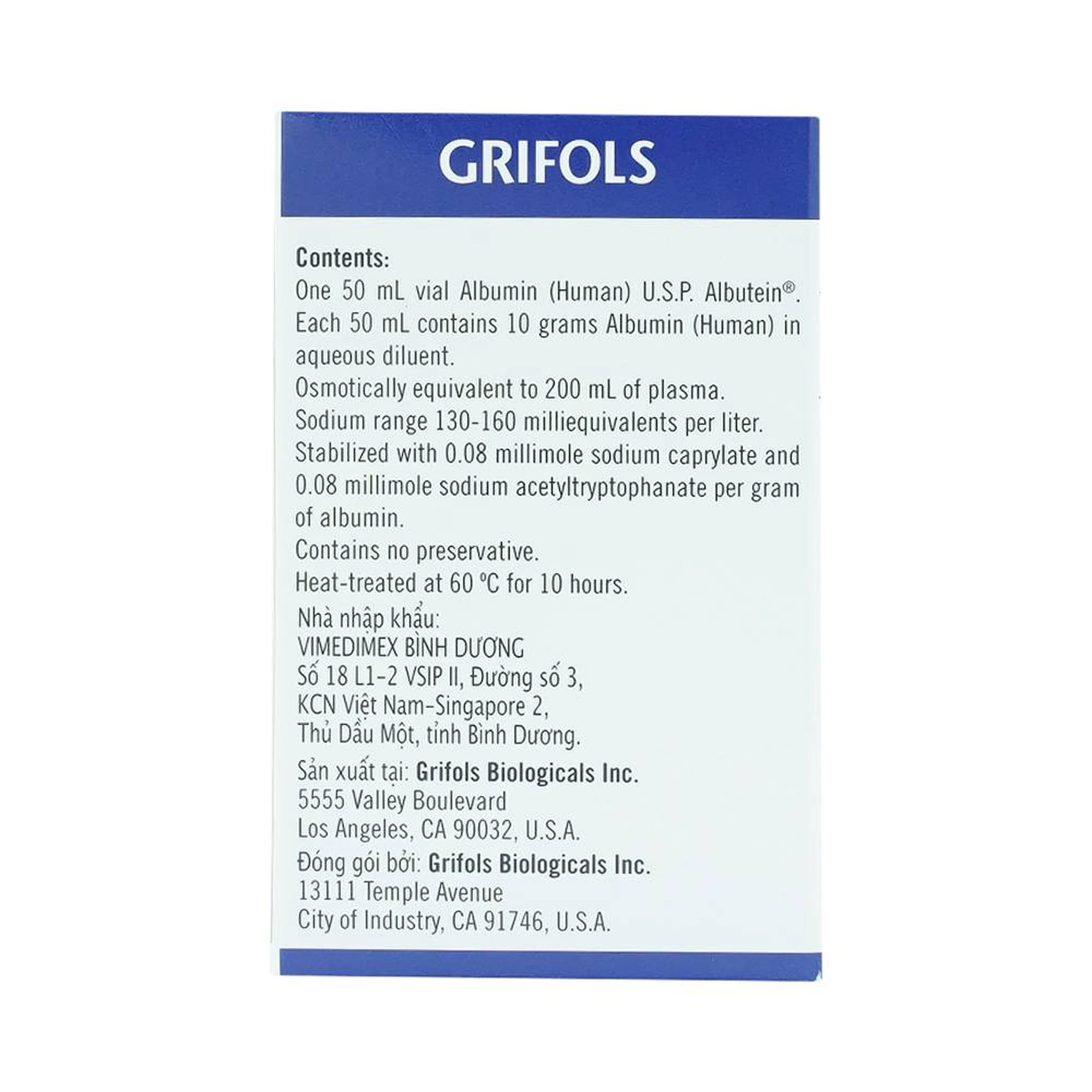 Dịch truyền Albutein 20% Grifols điều trị sốc giảm thể tích (50ml)