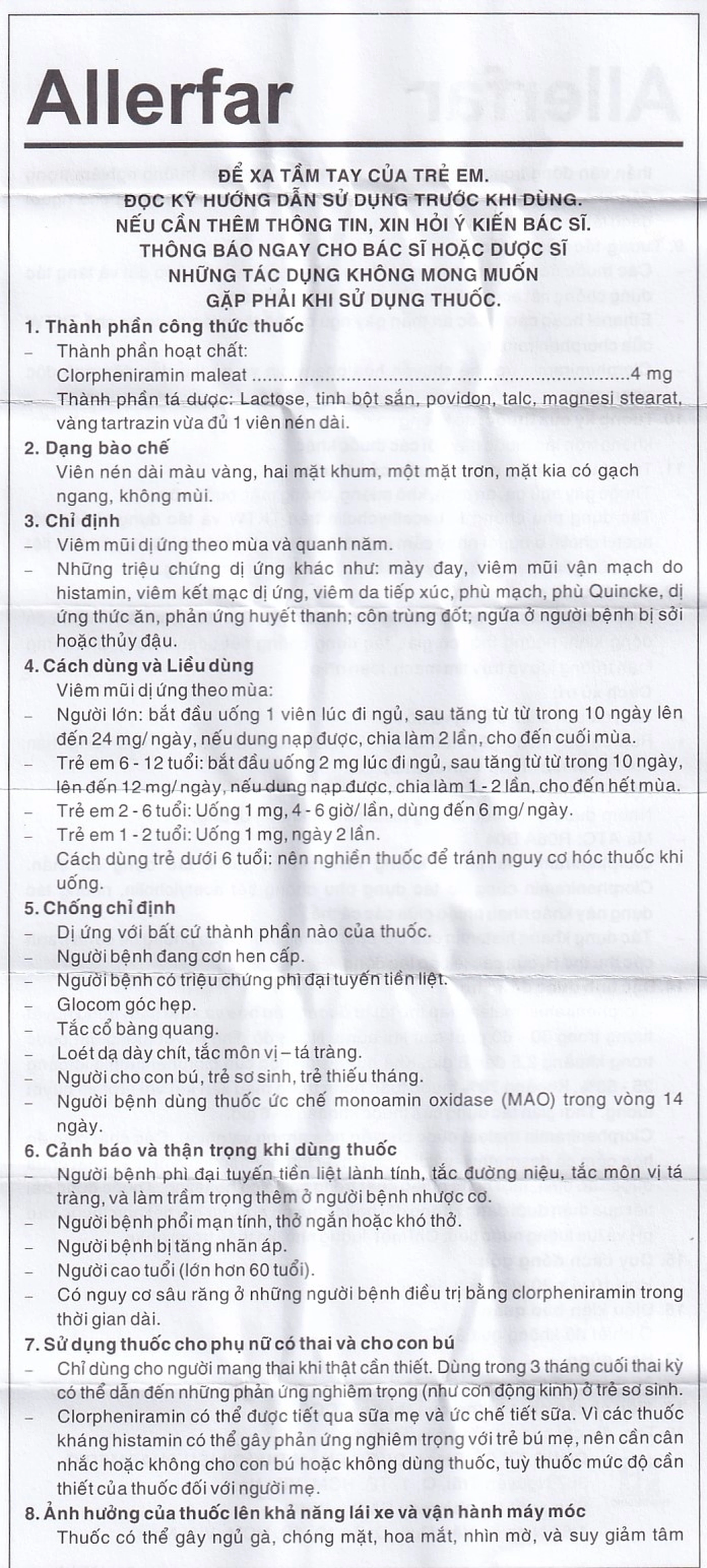 Thuốc Allerfar Pharmedic điều trị viêm mũi dị ứng, các triệu chứng dị ứng (10 vỉ x 20 viên)