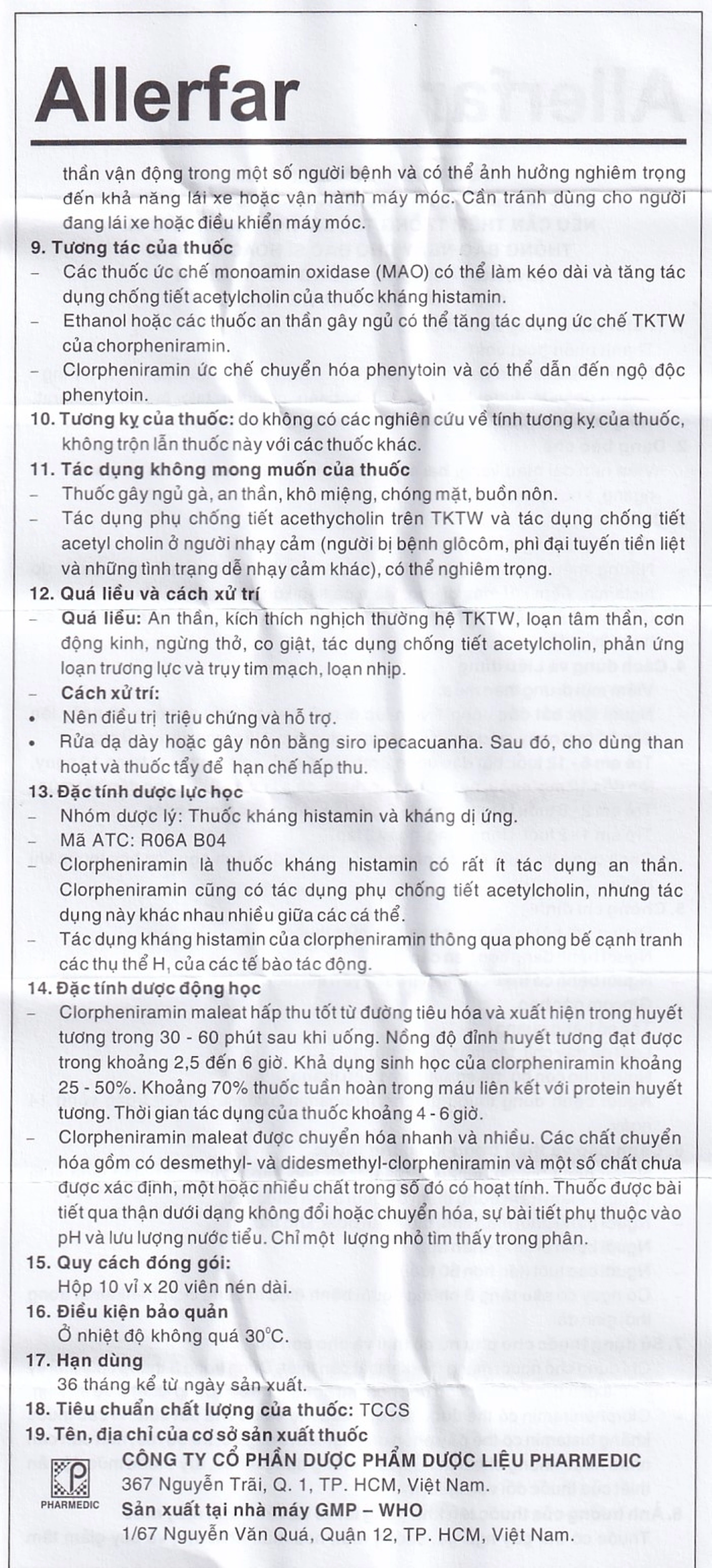 Thuốc Allerfar Pharmedic điều trị viêm mũi dị ứng, các triệu chứng dị ứng (10 vỉ x 20 viên)
