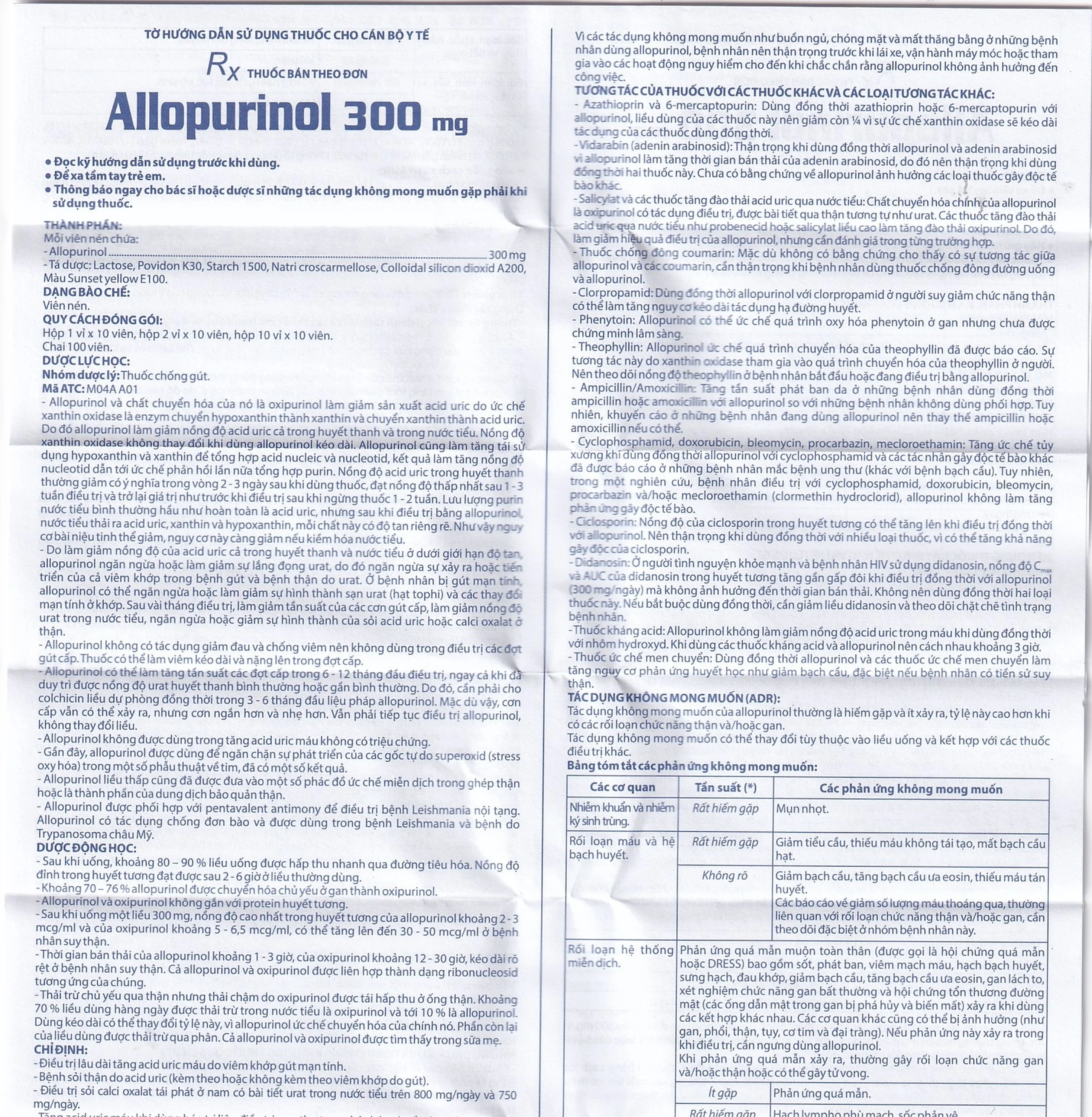 Thuốc Allopurinol 300mg Domesco điều trị tăng acid uric máu, sỏi thận (100 viên)