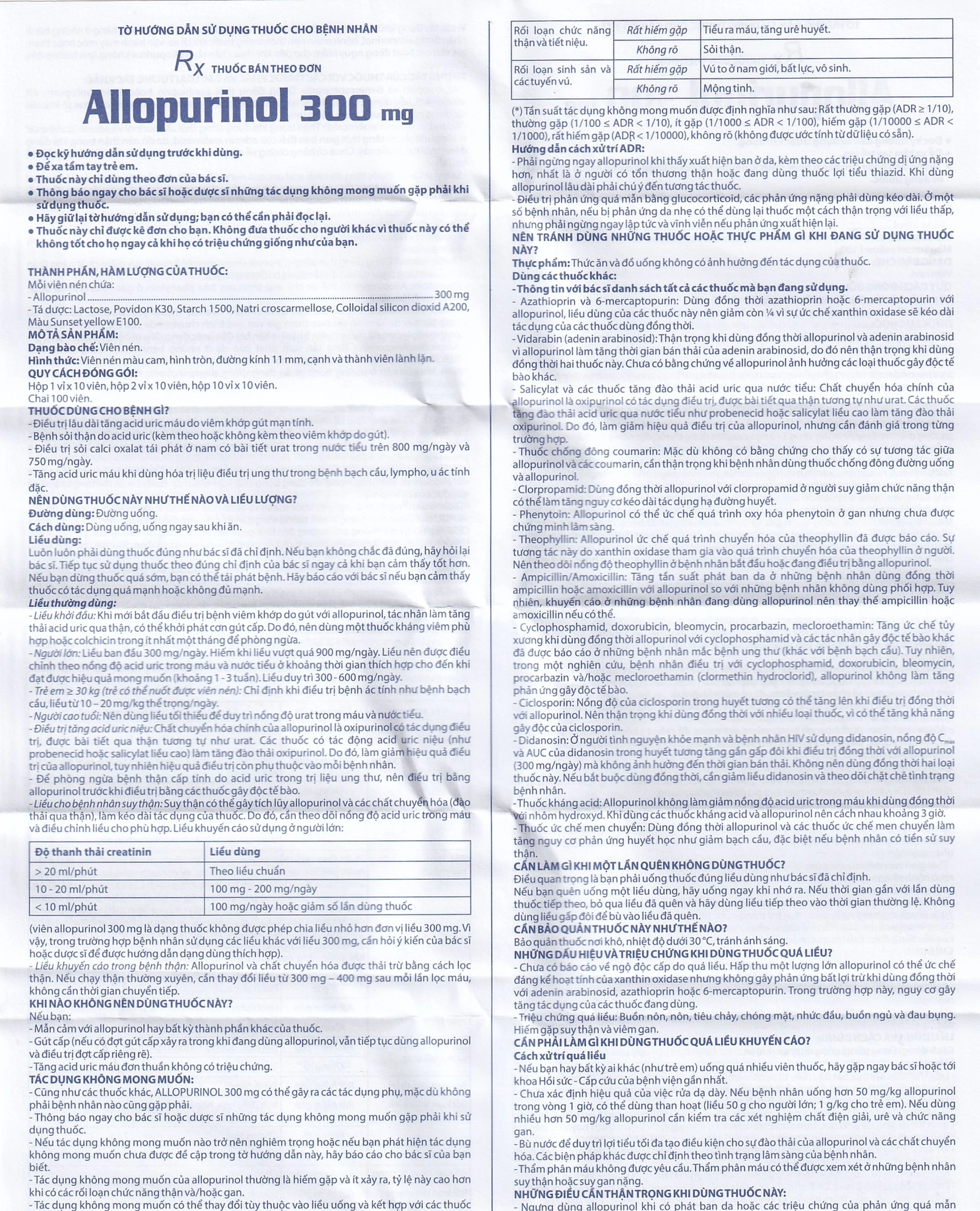 Thuốc Allopurinol 300mg Domesco điều trị tăng acid uric máu, sỏi thận (100 viên)