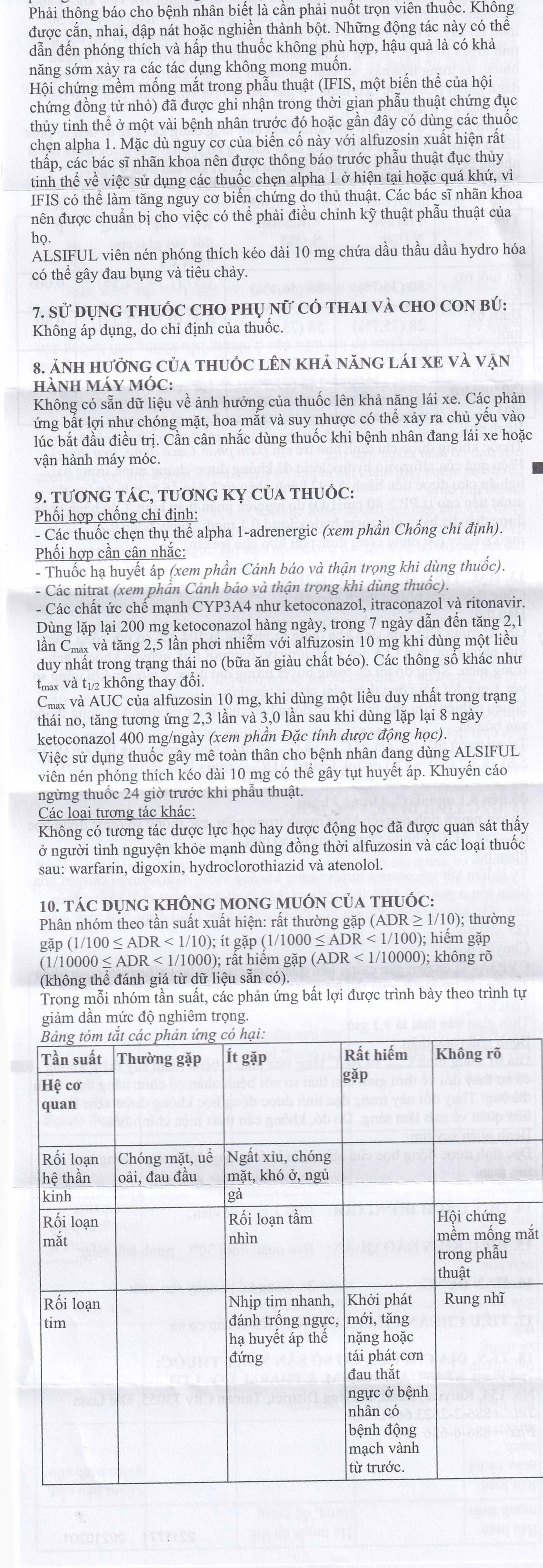 Thuốc Alsiful S.R 10mg Standard điều trị phì đại lành tính tuyến tiền liệt (3 vỉ x 10 viên)