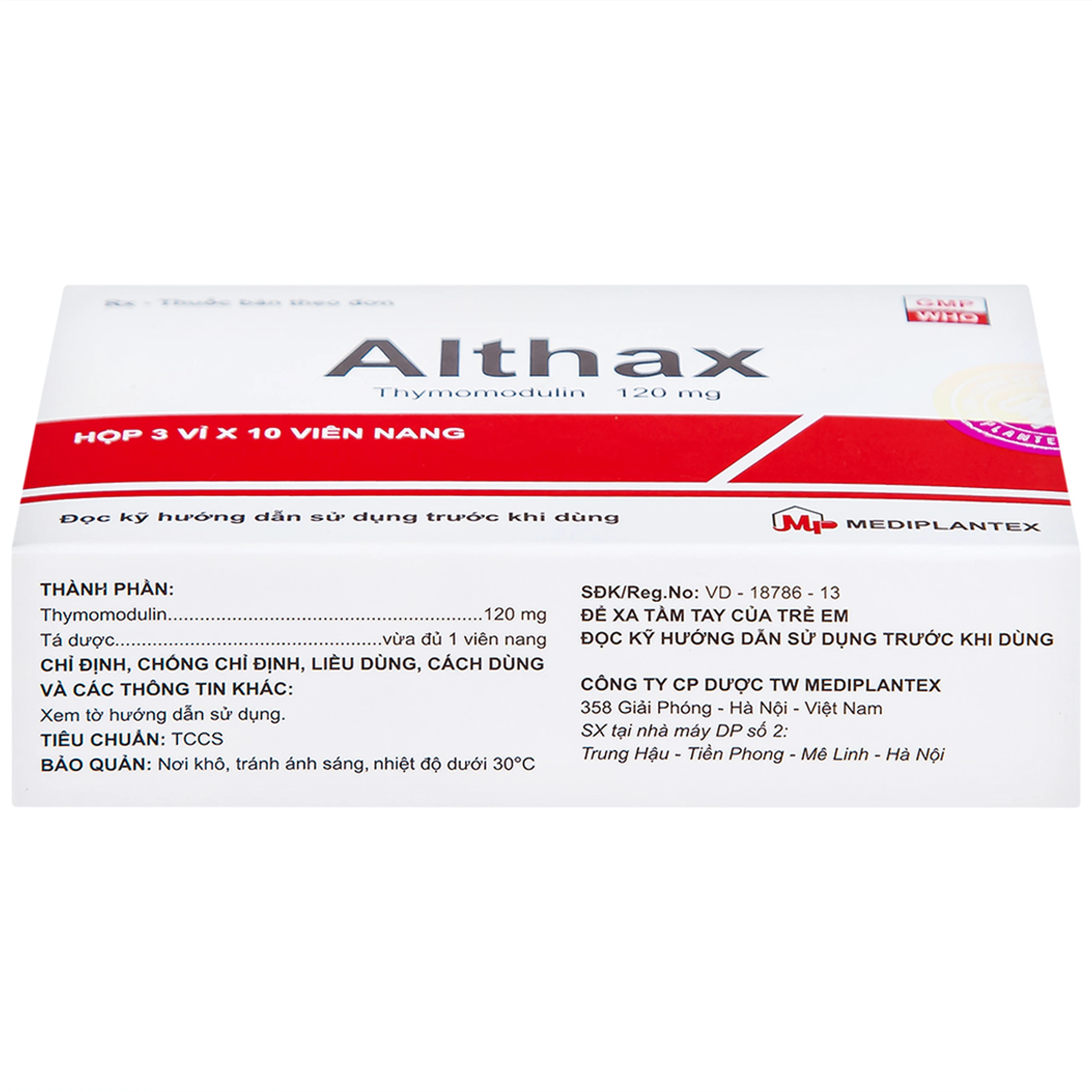 Thuốc Althax 120mg Mediplantex hỗ trợ điều trị viêm mũi dị ứng, nhiễm khuẩn hô hấp (3 vỉ x 10 viên)