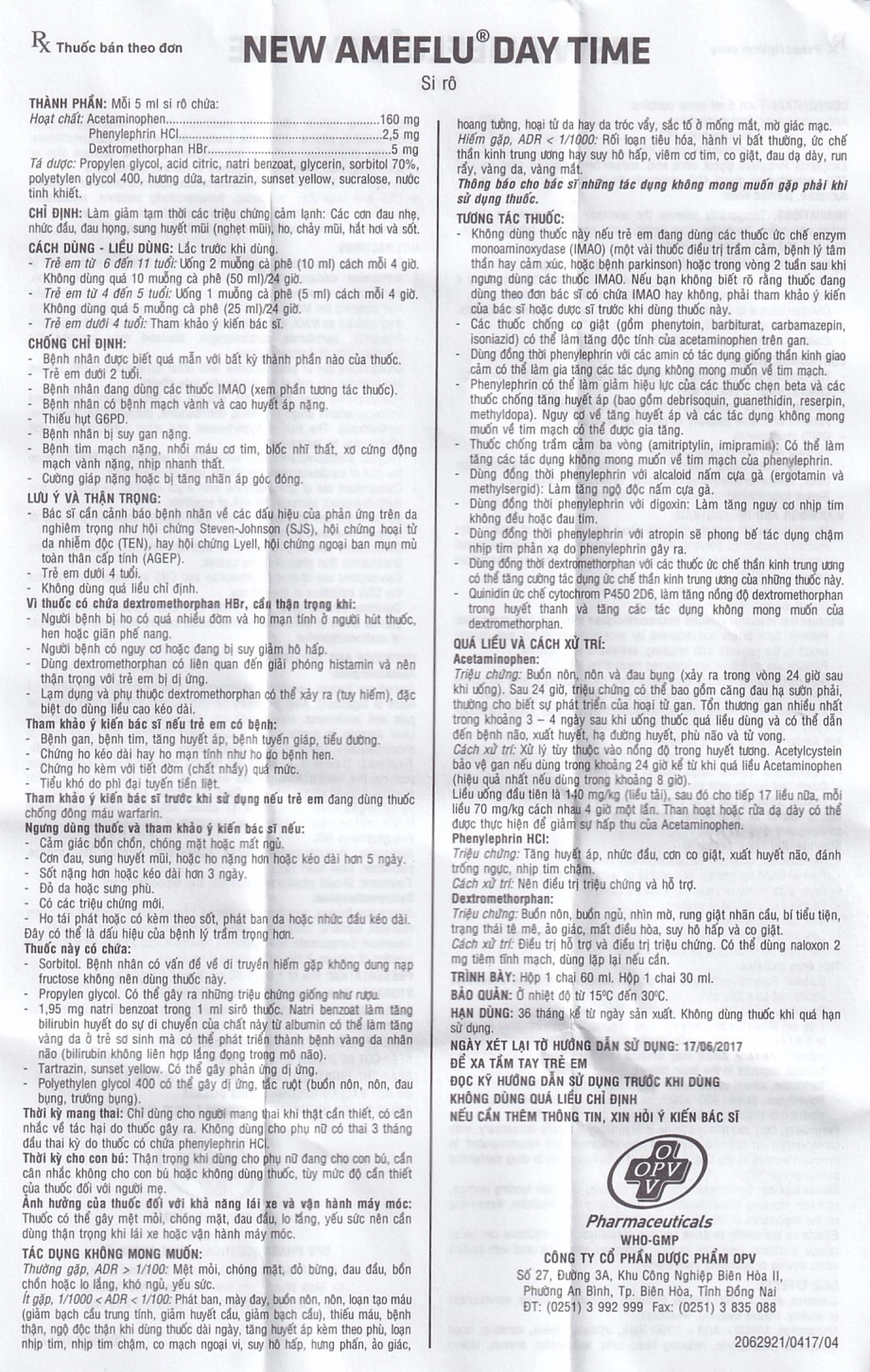 Siro New Ameflu Day Time 160mg/5ml OPV giảm các triệu chứng cảm cúm (60ml)