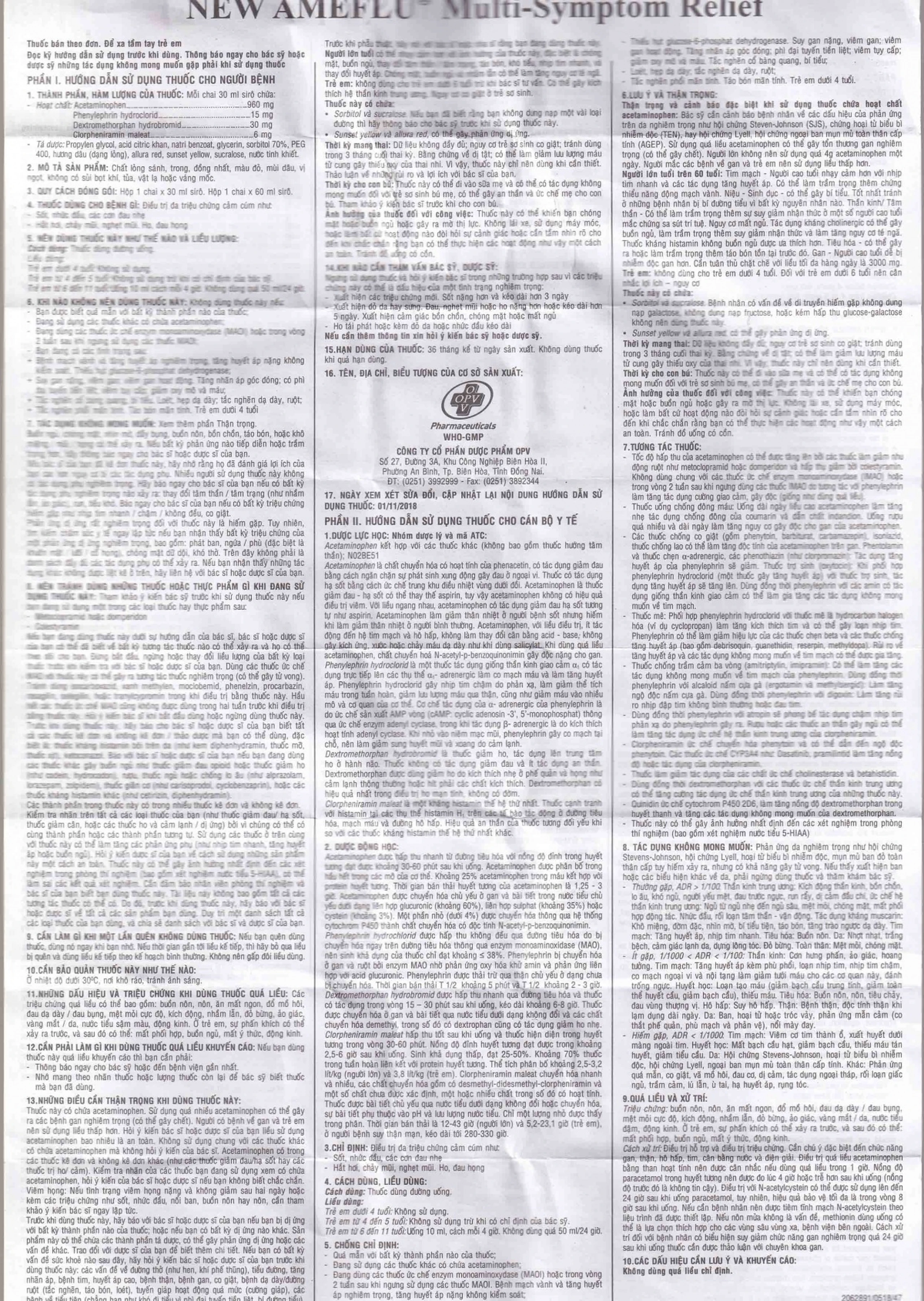 Siro Ameflu Multi-Symtom Relief OPV hương dâu điều trị các triệu chứng cảm cúm (60ml)