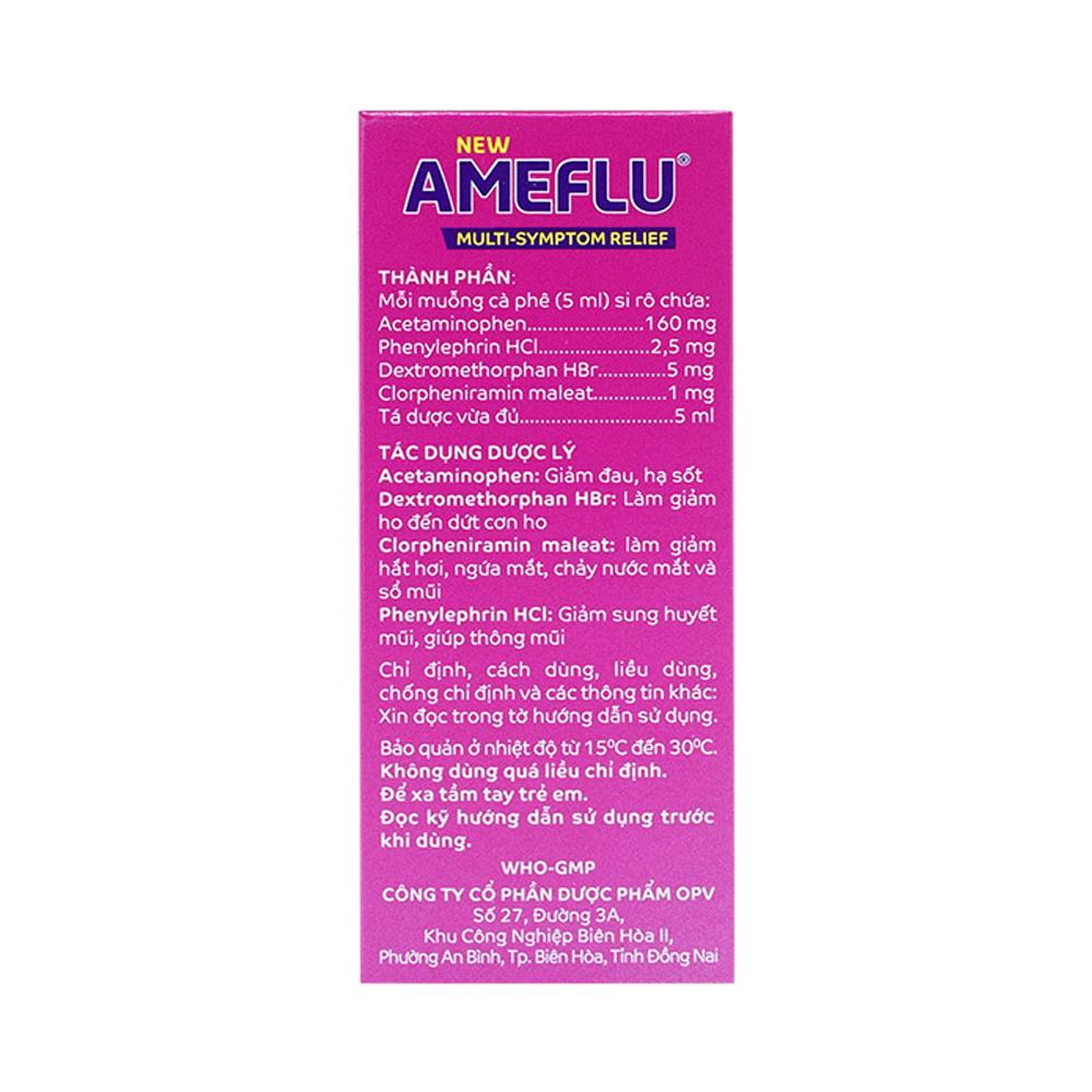 Siro Ameflu Multi-Symtom Relief OPV hương dâu điều trị các triệu chứng cảm cúm (60ml)