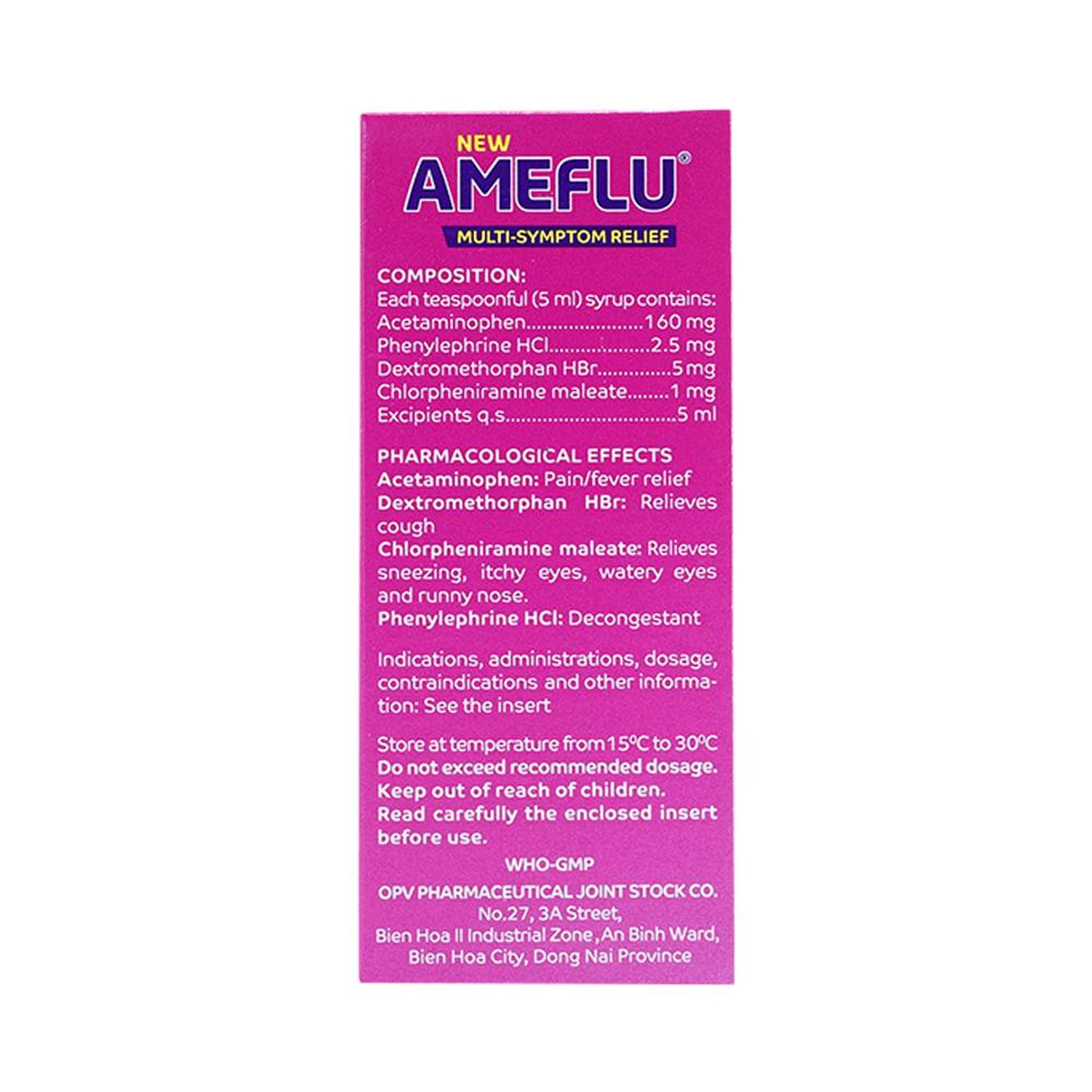 Siro Ameflu Multi-Symtom Relief OPV hương dâu điều trị các triệu chứng cảm cúm (60ml)