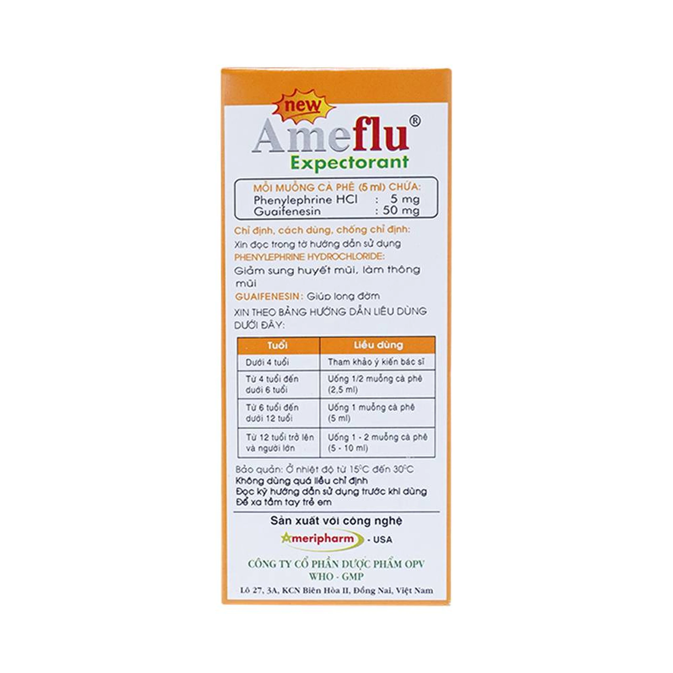 Siro Ameflu Expectorant OPV thông mũi, long đờm (60ml)