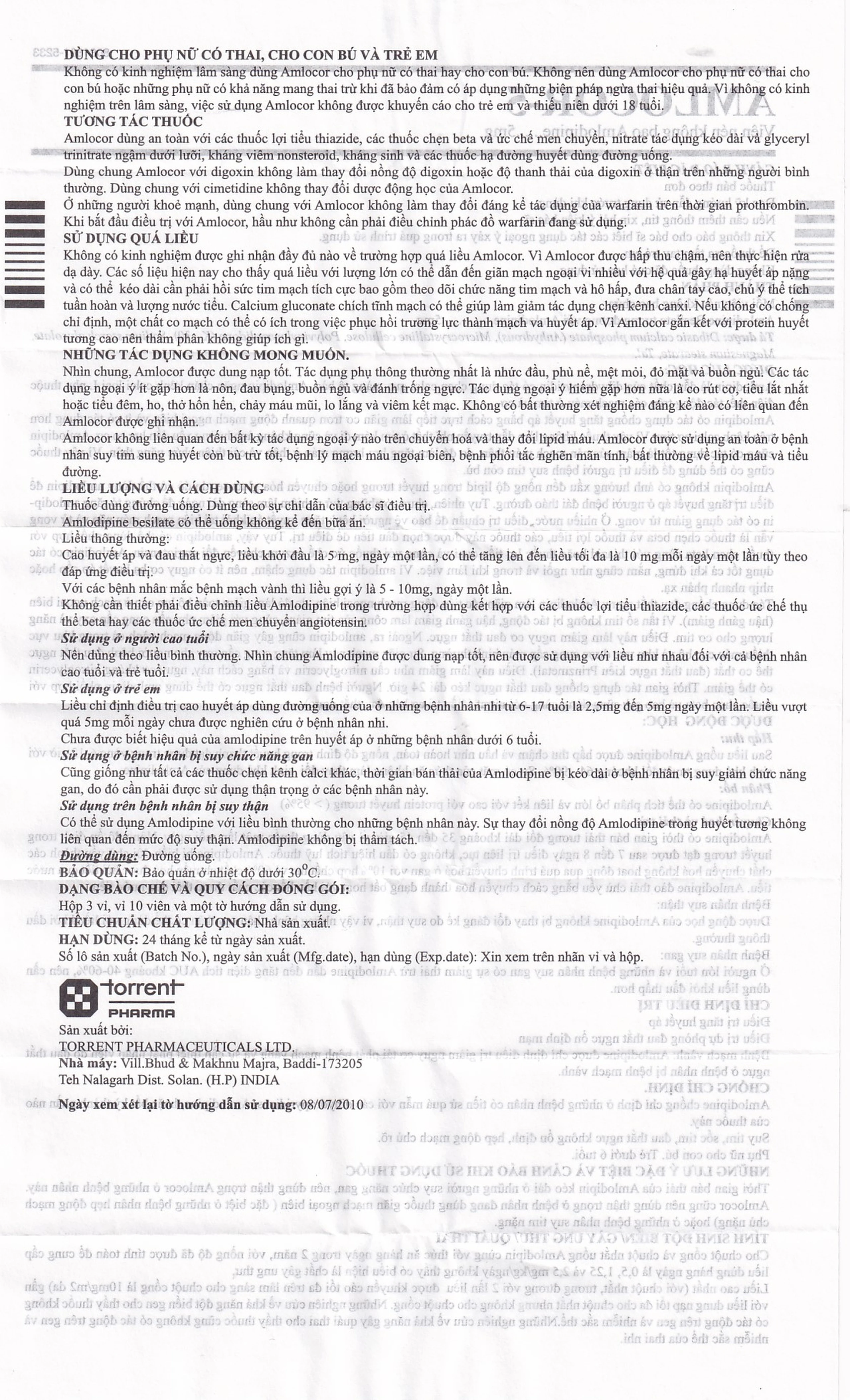 Thuốc Amlocor-5 Torrent điều trị tăng huyết áp, đau thắt ngực (3 vỉ x 10 viên)