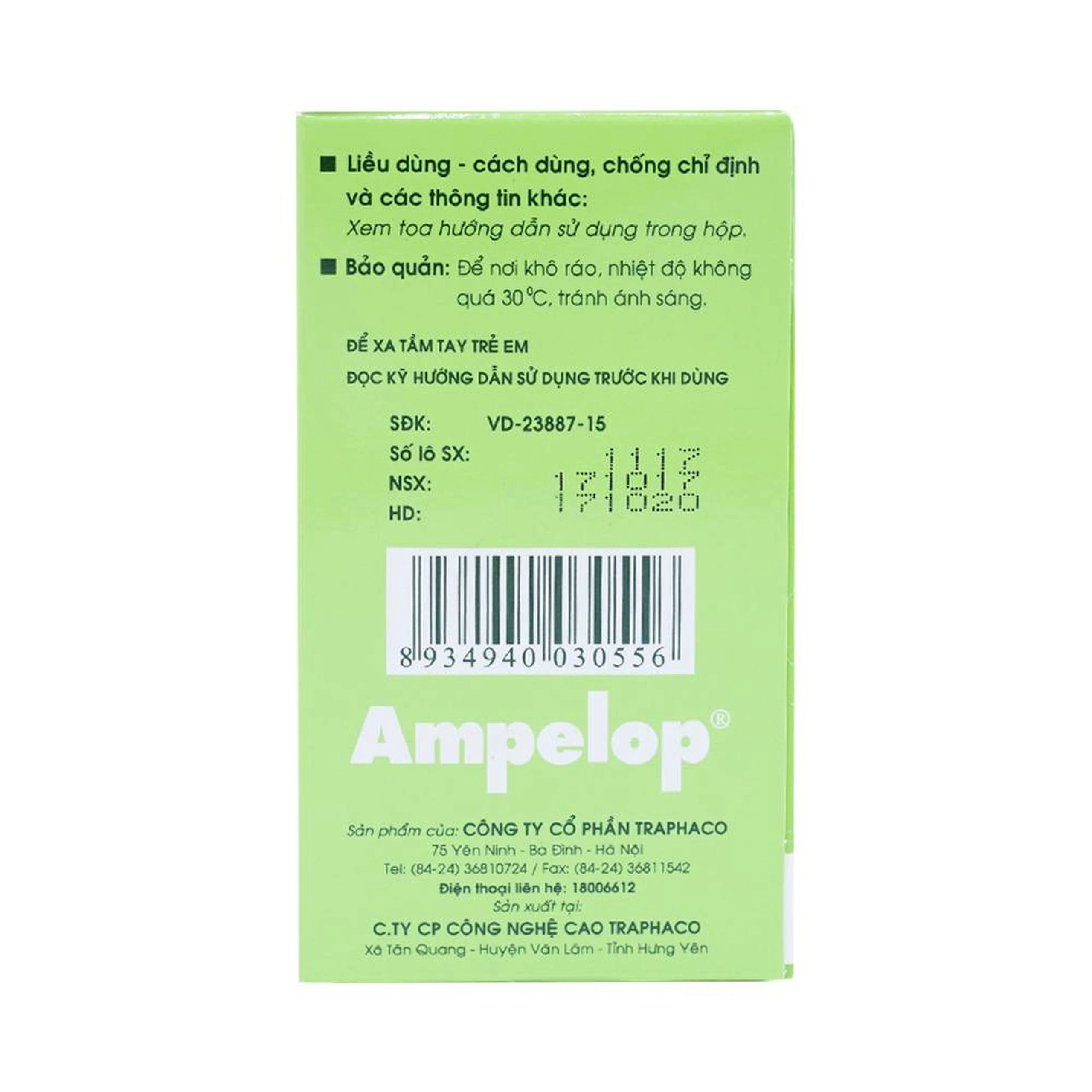 Thuốc Ampelop 625mg Traphaco điều trị viêm loét dạ dày, hành tá tràng (9 vỉ x 10 viên)