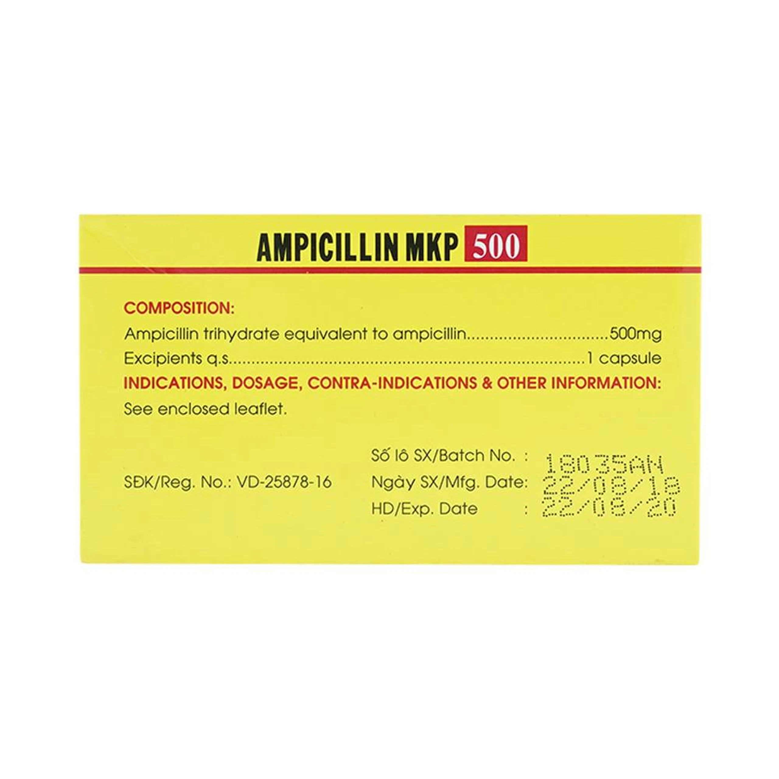 Thuốc Ampicillin MKP 500 Mekophar điều trị nhiễm khuẩn (10 vỉ x 10 viên)