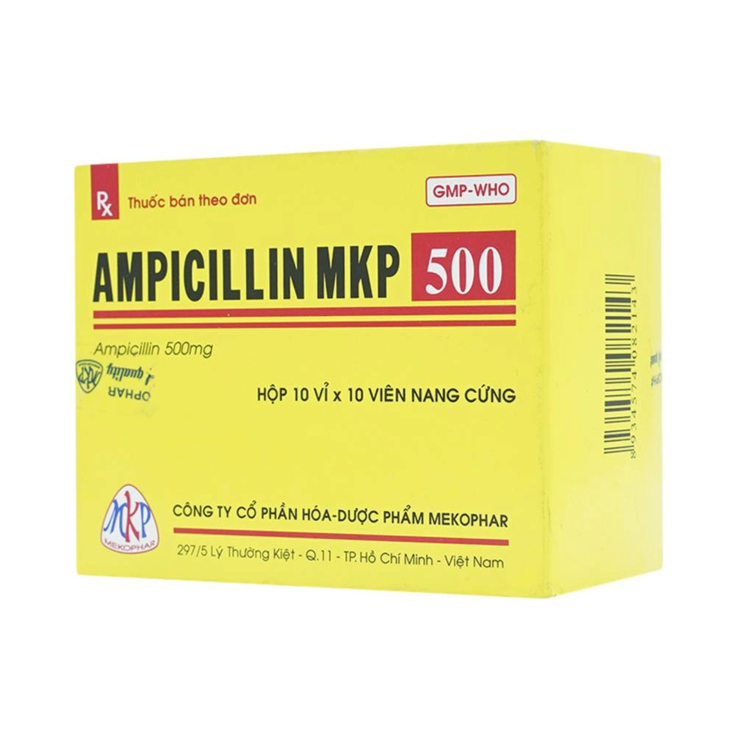 Thuốc Ampicillin MKP 500 Mekophar điều trị nhiễm khuẩn (10 vỉ x 10 viên)