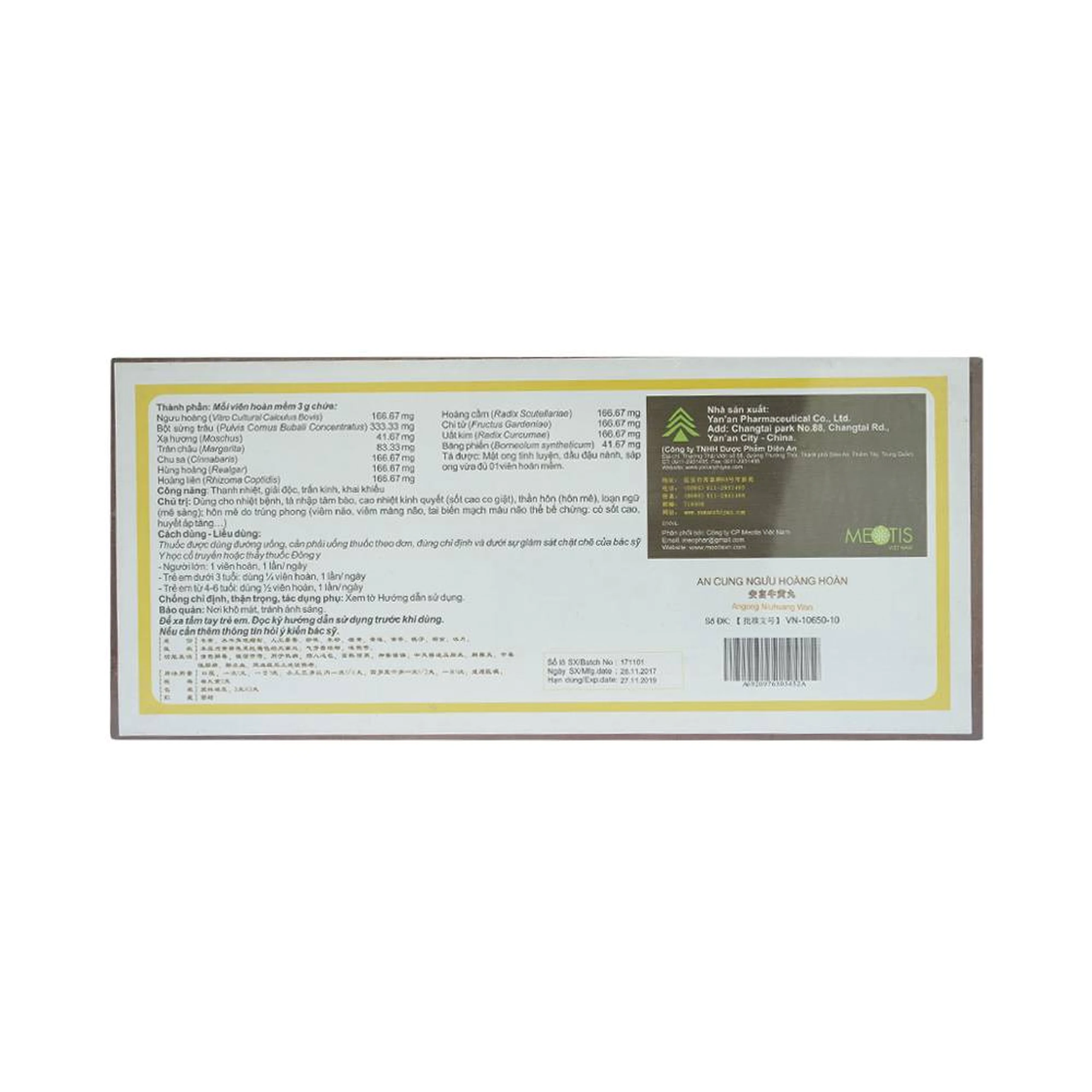 Thuốc An Cung Ngưu Hoàng Hoàn thanh nhiệt, giải độc (3 viên)