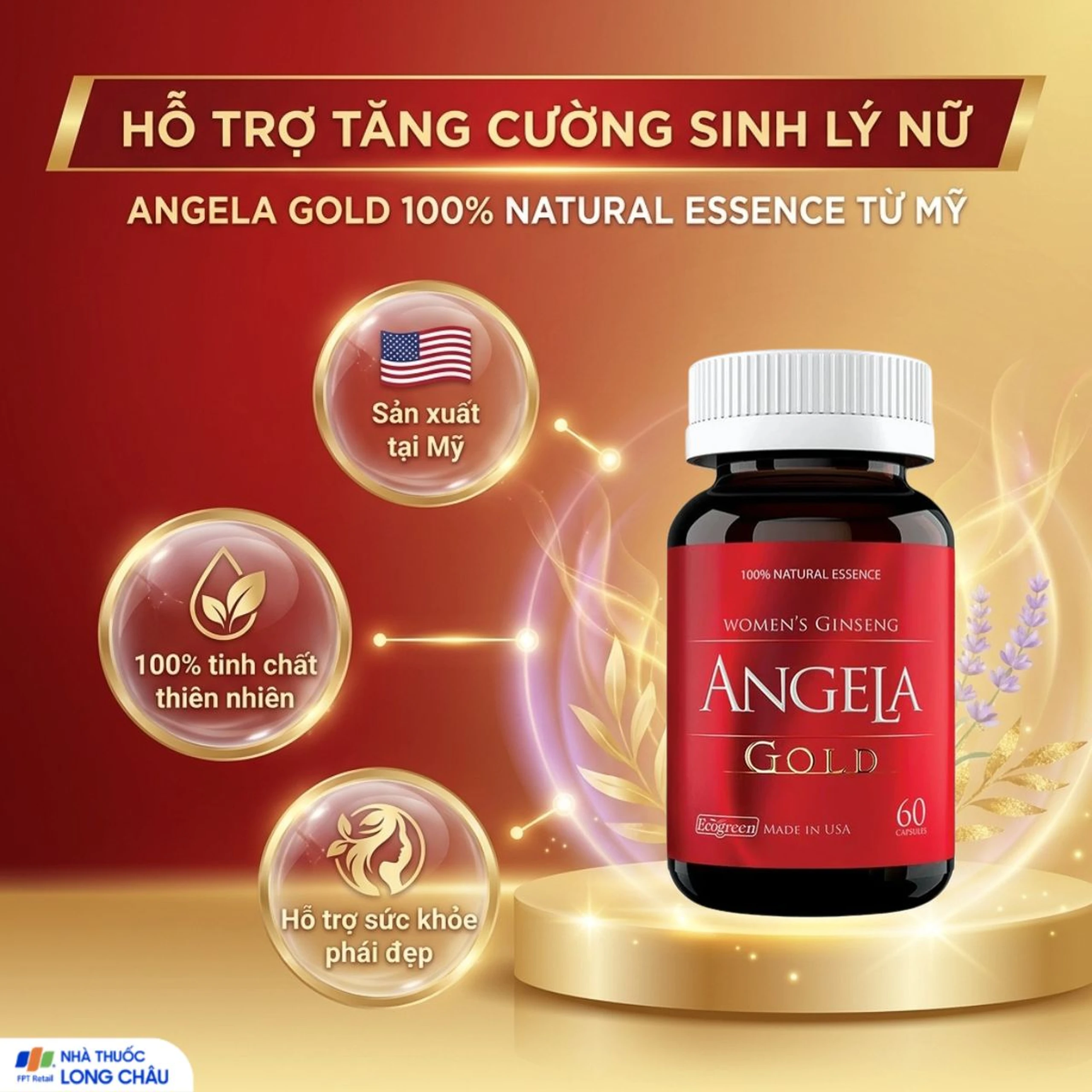 Viên uống hỗ trợ làn da căng sáng tăng cường sinh lý nữ Angela Gold Ecogreen (60 viên) 2