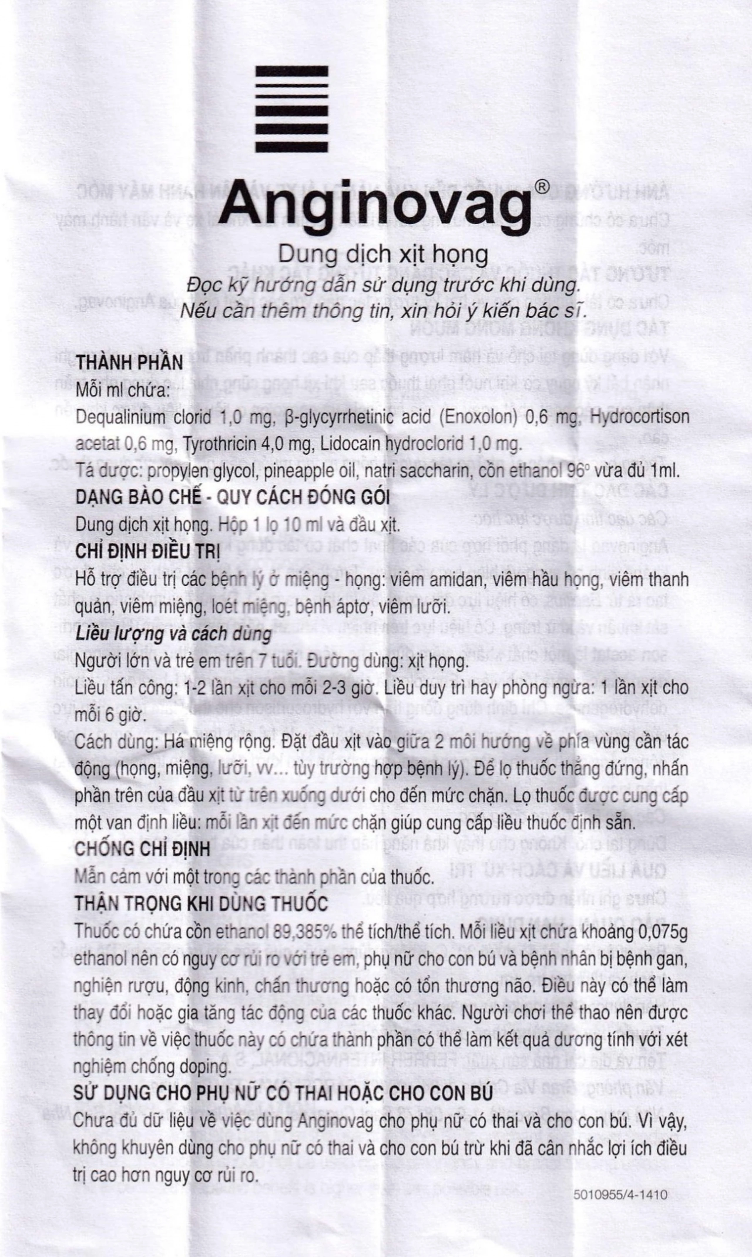 Dung dịch xịt họng Anginovag Ferrer hỗ trợ điều trị các bệnh lý ở miệng, họng (10ml)