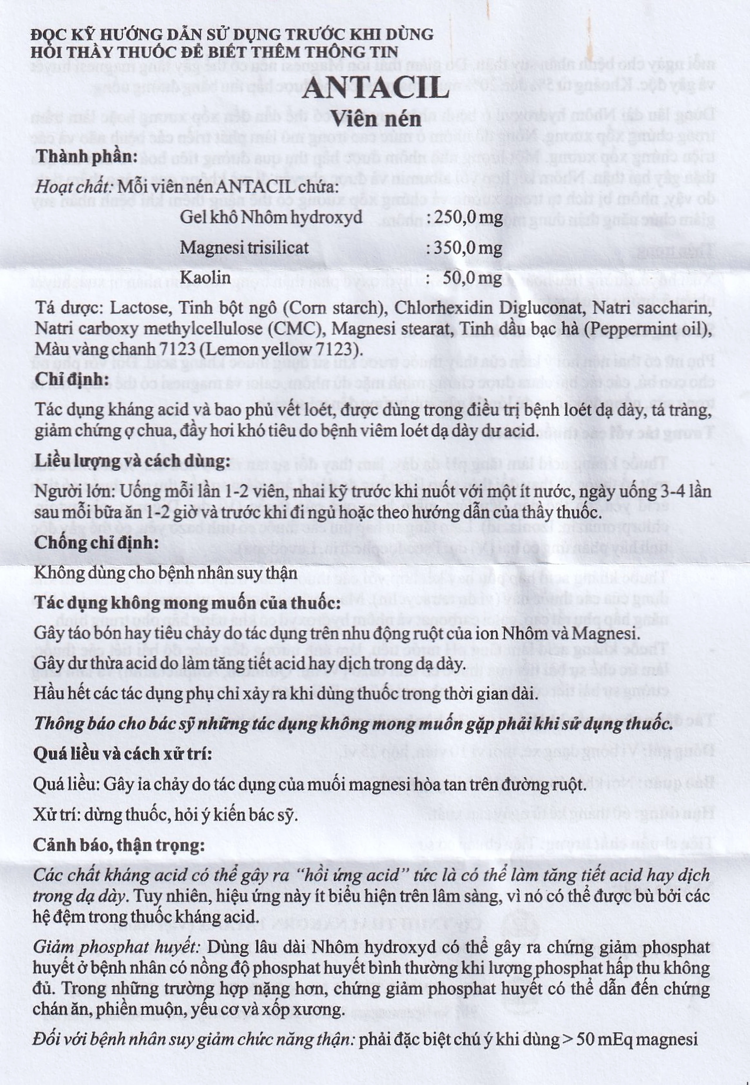 Thuốc Antacil 250mg Thai Nakorn Patana điều trị bệnh loét dạ dày, tá tràng (25 vỉ x 10 viên)