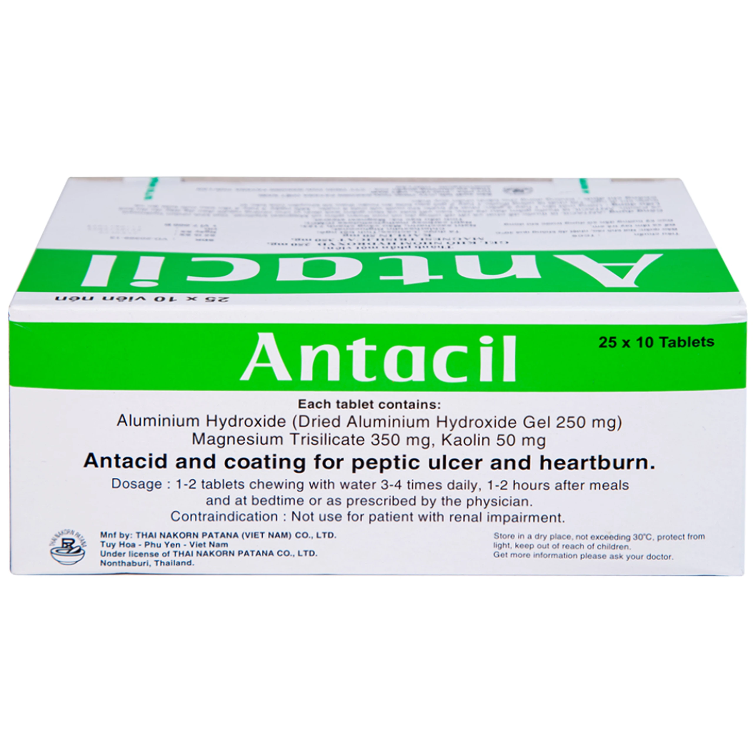 Thuốc Antacil 250mg Thai Nakorn Patana điều trị bệnh loét dạ dày, tá tràng (25 vỉ x 10 viên)