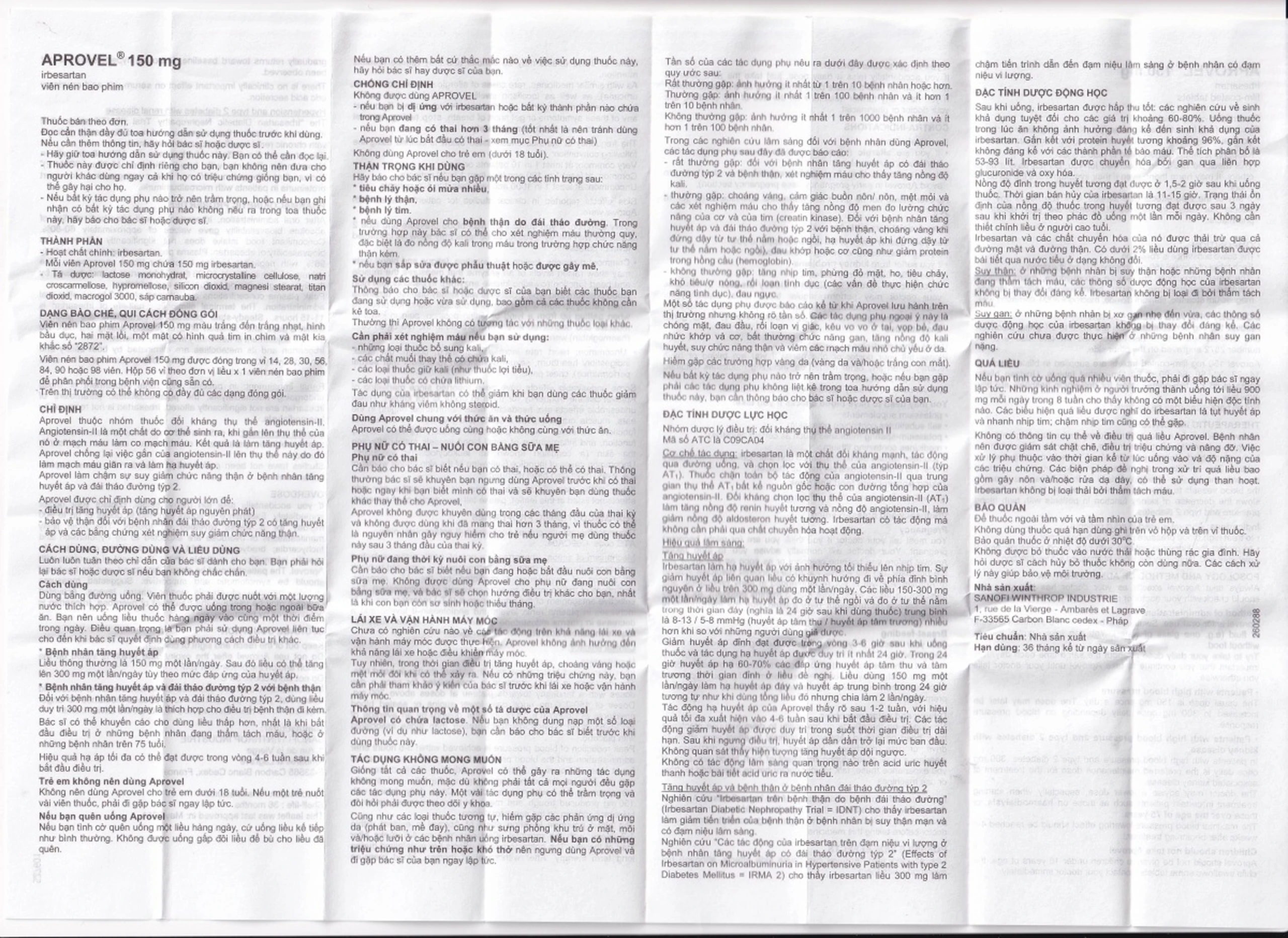 Thuốc Aprovel 150mg Sanofi điều trị tăng huyết áp (2 vỉ x 14 viên)