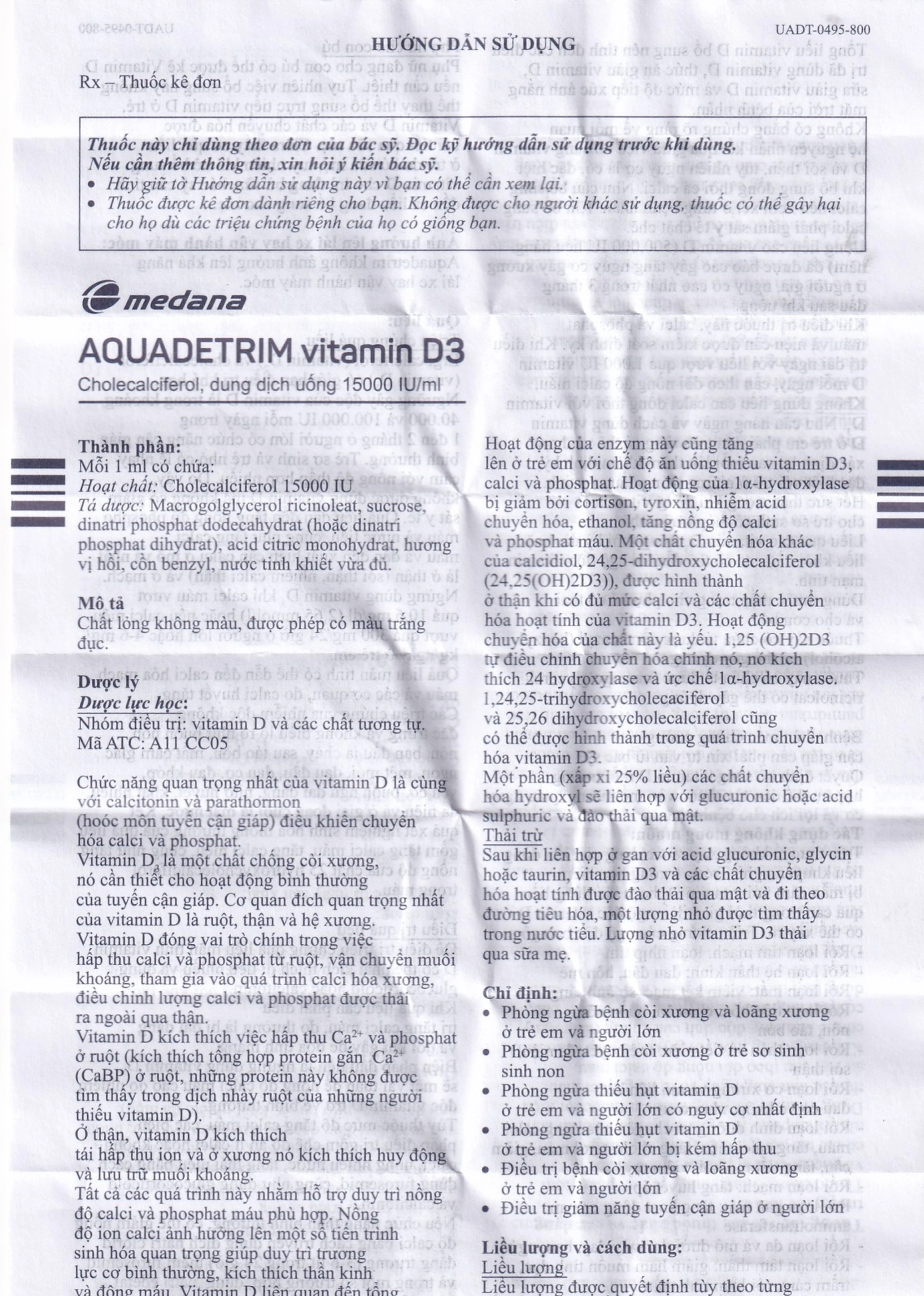 Dung dịch uống Aquadetrim Vitamin D3 Medana phòng ngừa còi xương, loãng xương (10ml)