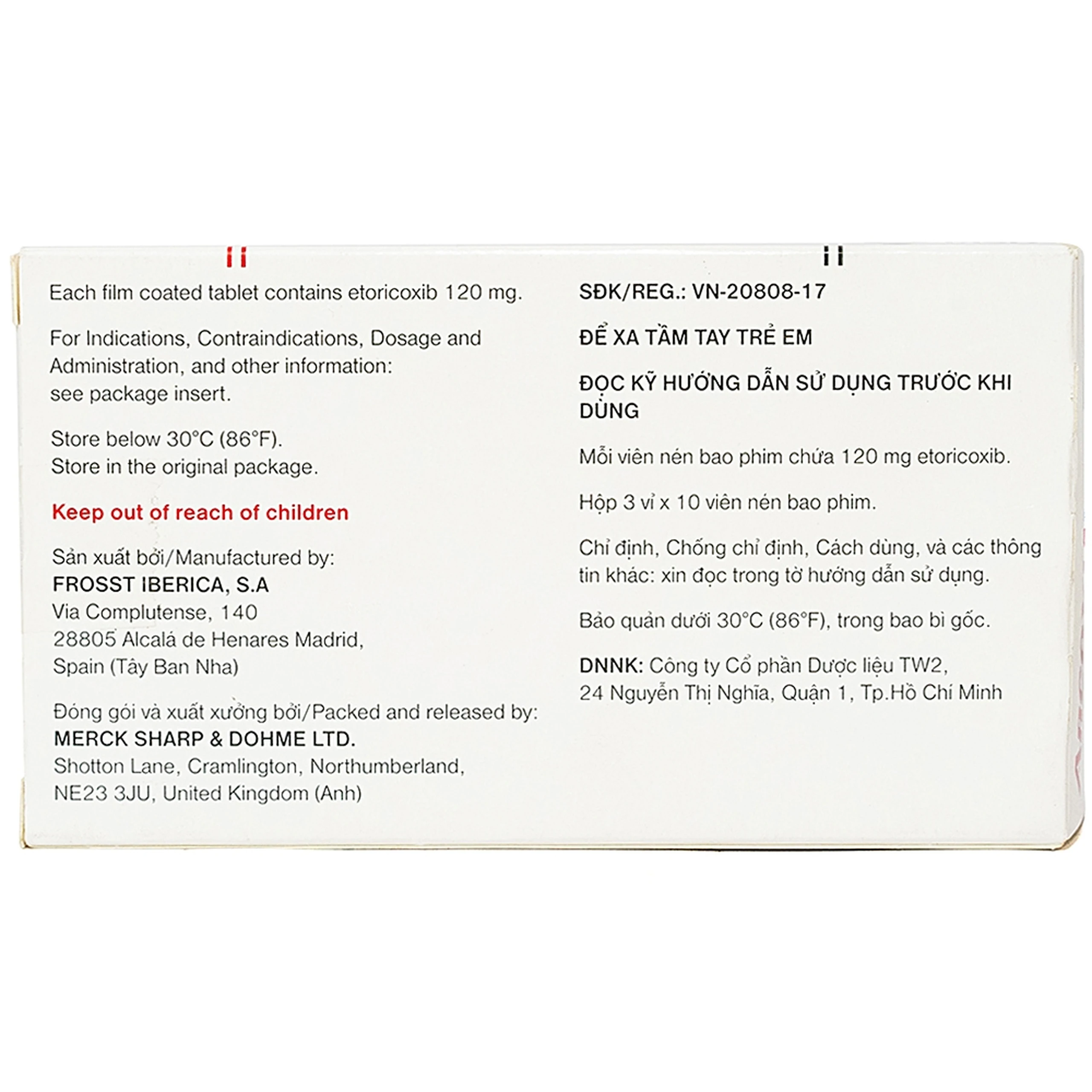 Thuốc Arcoxia 120mg MSD điều trị thoái hoá khớp, viêm khớp dạng thấp (3 vỉ x 10 viên)