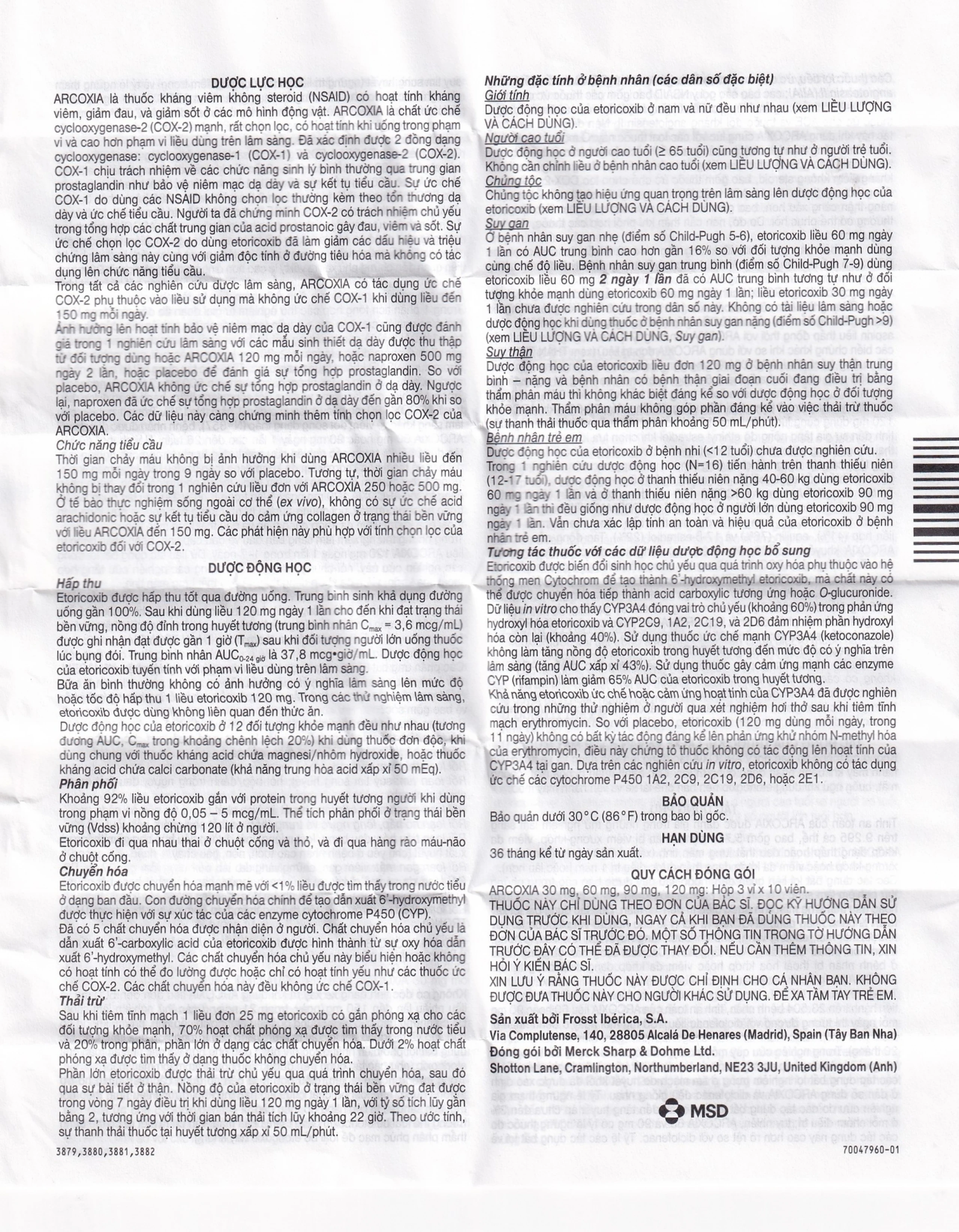 Thuốc Arcoxia 60mg MSD điều trị thoái hoá khớp, viêm khớp dạng thấp (3 vỉ x 10 viên)