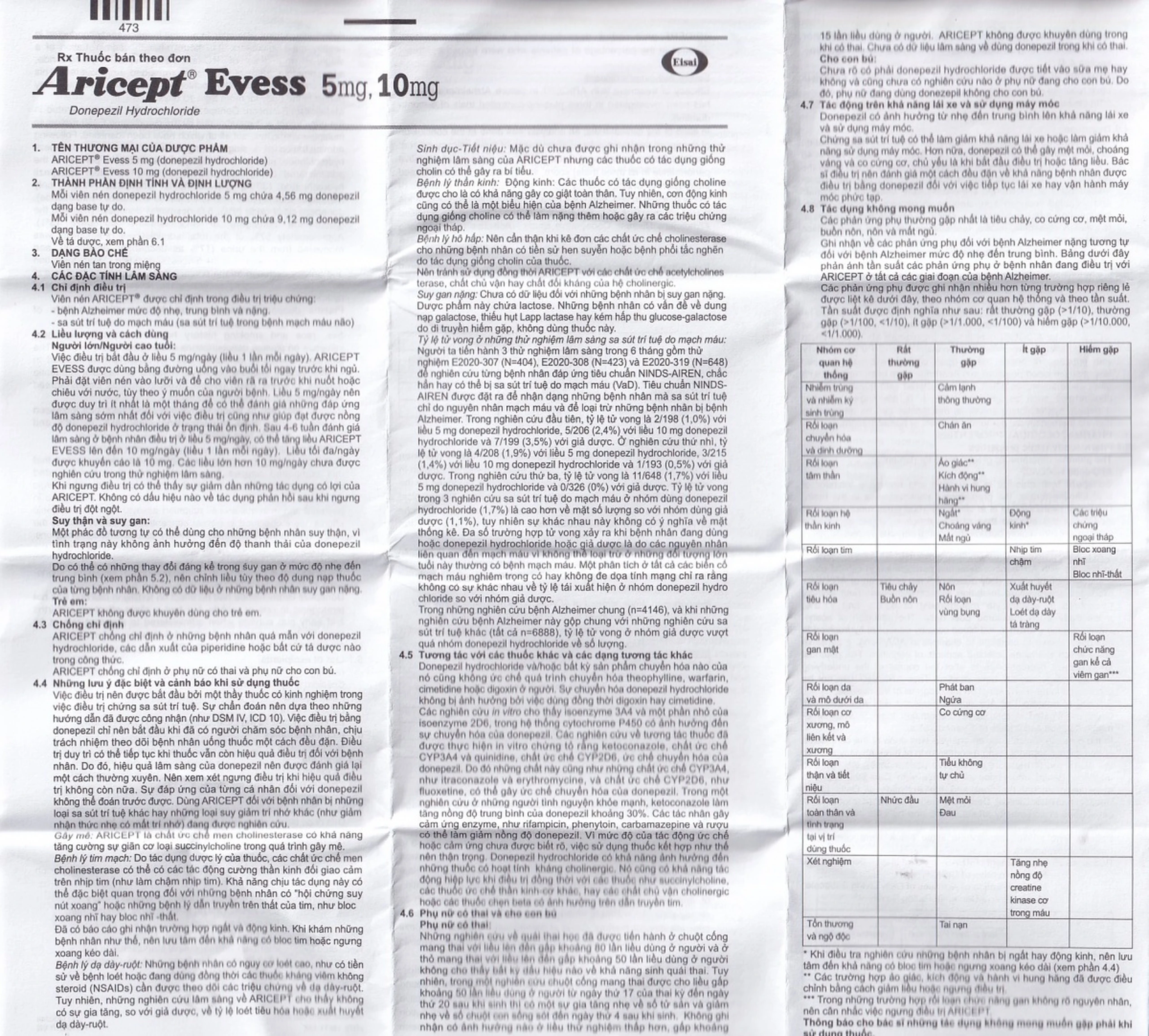 Thuốc Aricept Evess 5mg Eisai điều trị triệu chứng bệnh alzheimer (2 vỉ x 14 viên)