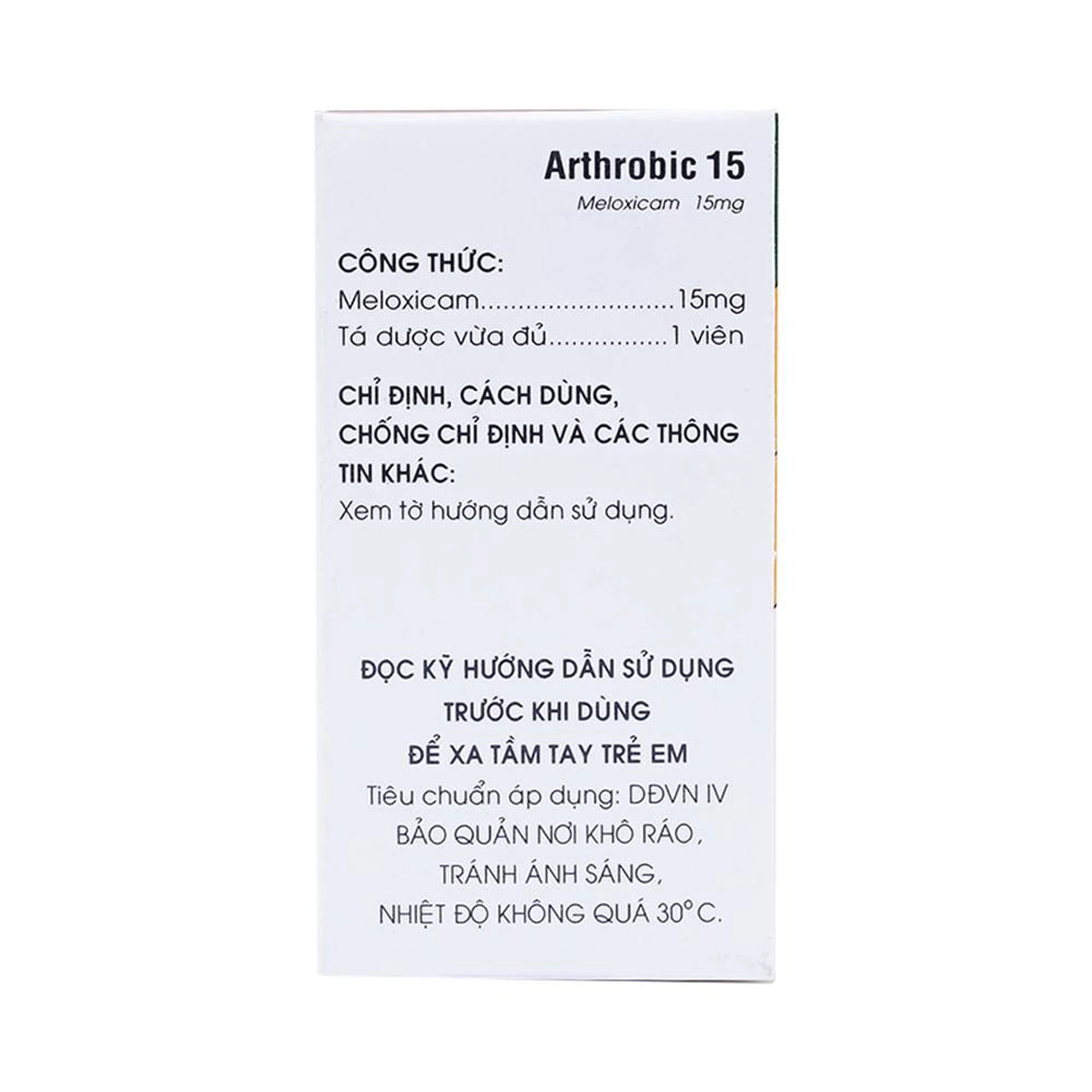 Thuốc Arthrobic 15 Mekophar điều trị viêm đau xương khớp, viêm khớp dạng thấp (30 viên)