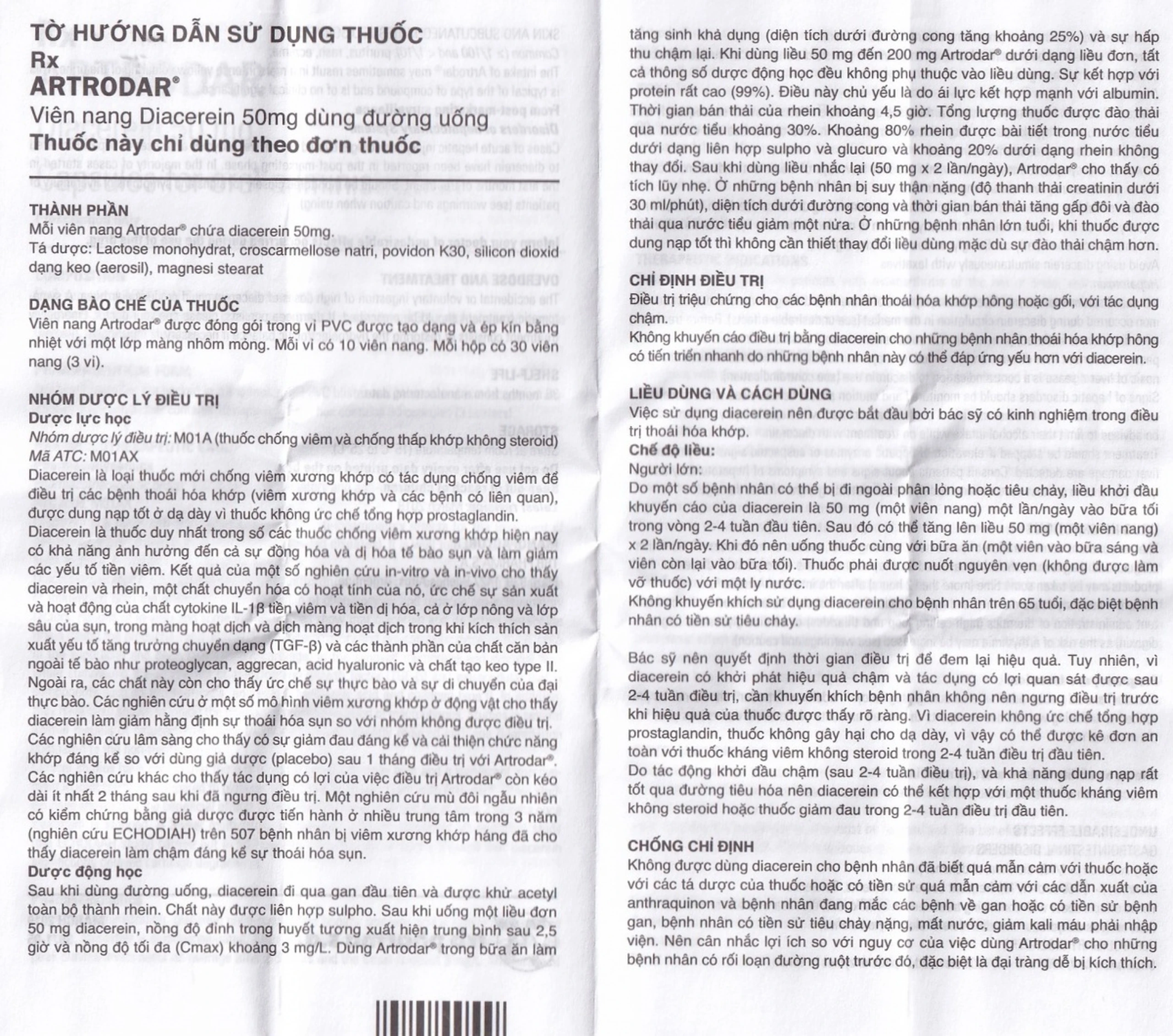 Thuốc Artrodar 50mg Chemedica điều trị thoái hóa khớp hông hoặc gối (3 vỉ x 10 viên)