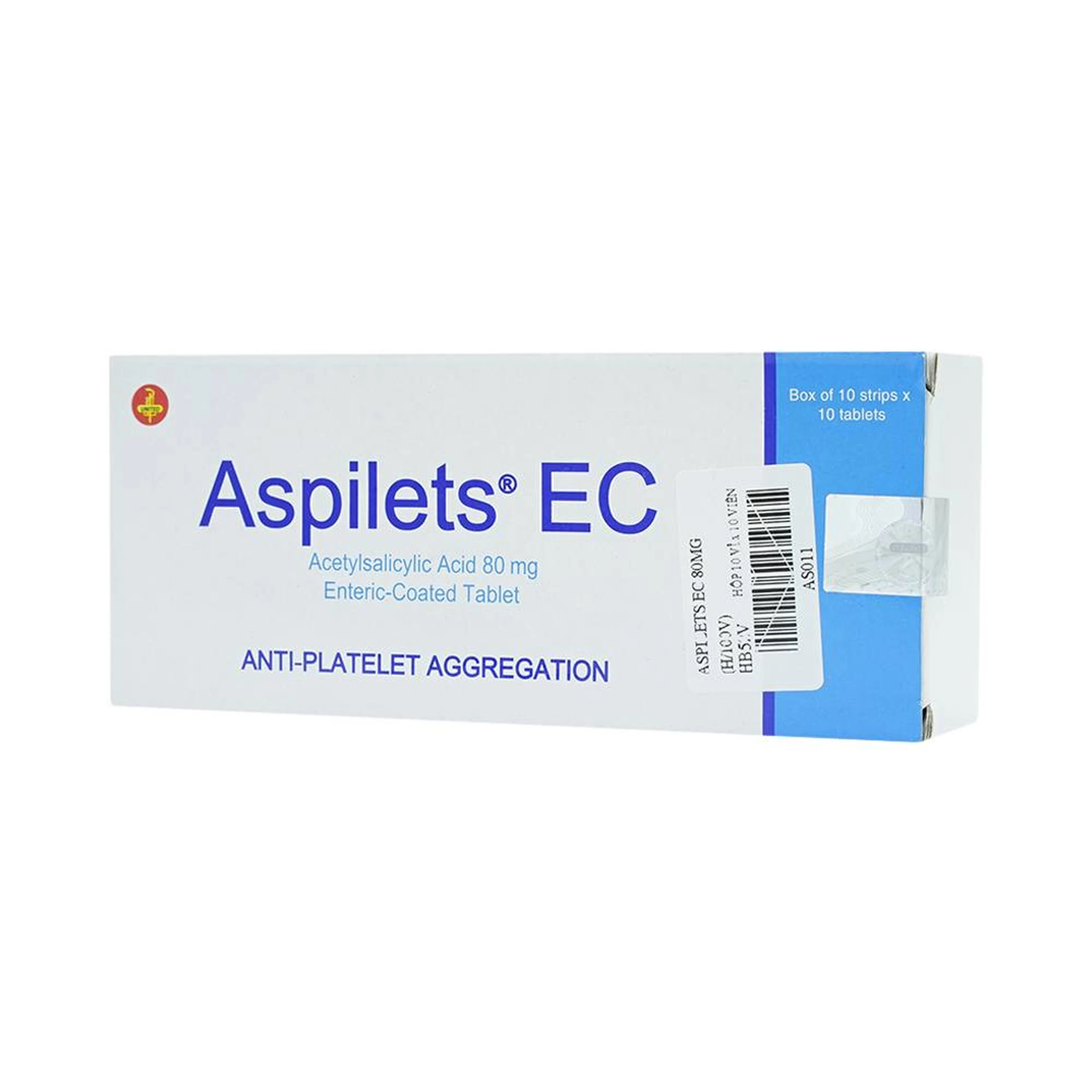 Thuốc Aspilets EC 80mg phòng ngừa nhồi máu cơ tim, đột quỵ (10 vỉ x 10 viên)