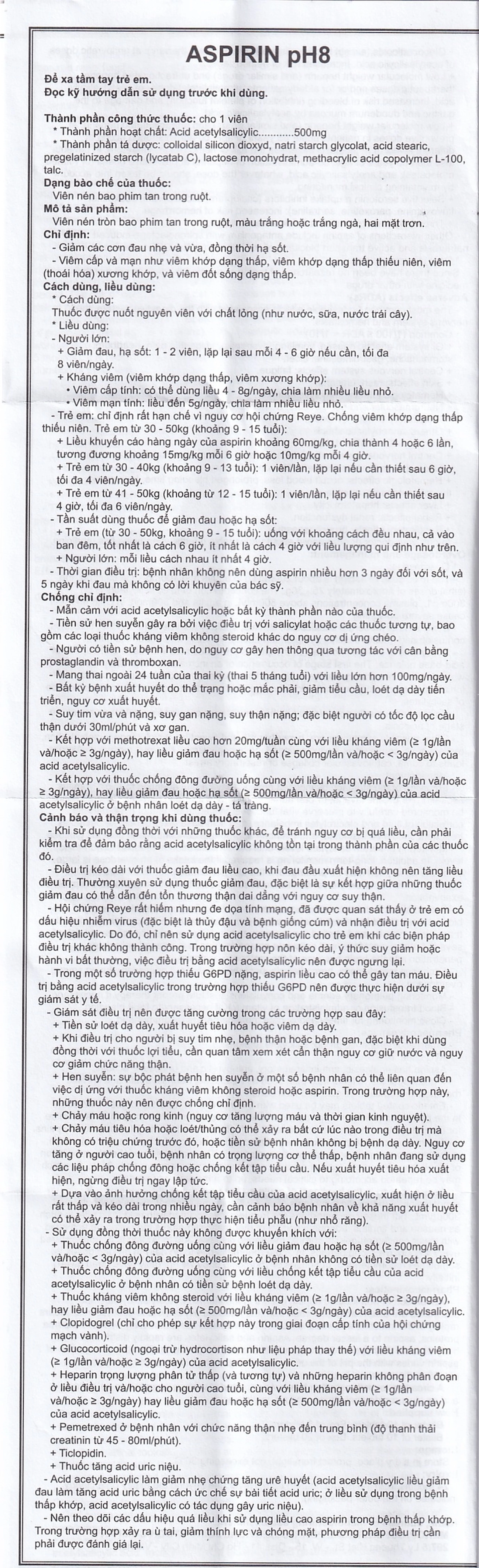 Thuốc Aspirin pH8 Mekophar giảm cơn đau nhẹ và vừa, hạ sốt (20 vỉ x 10 viên)