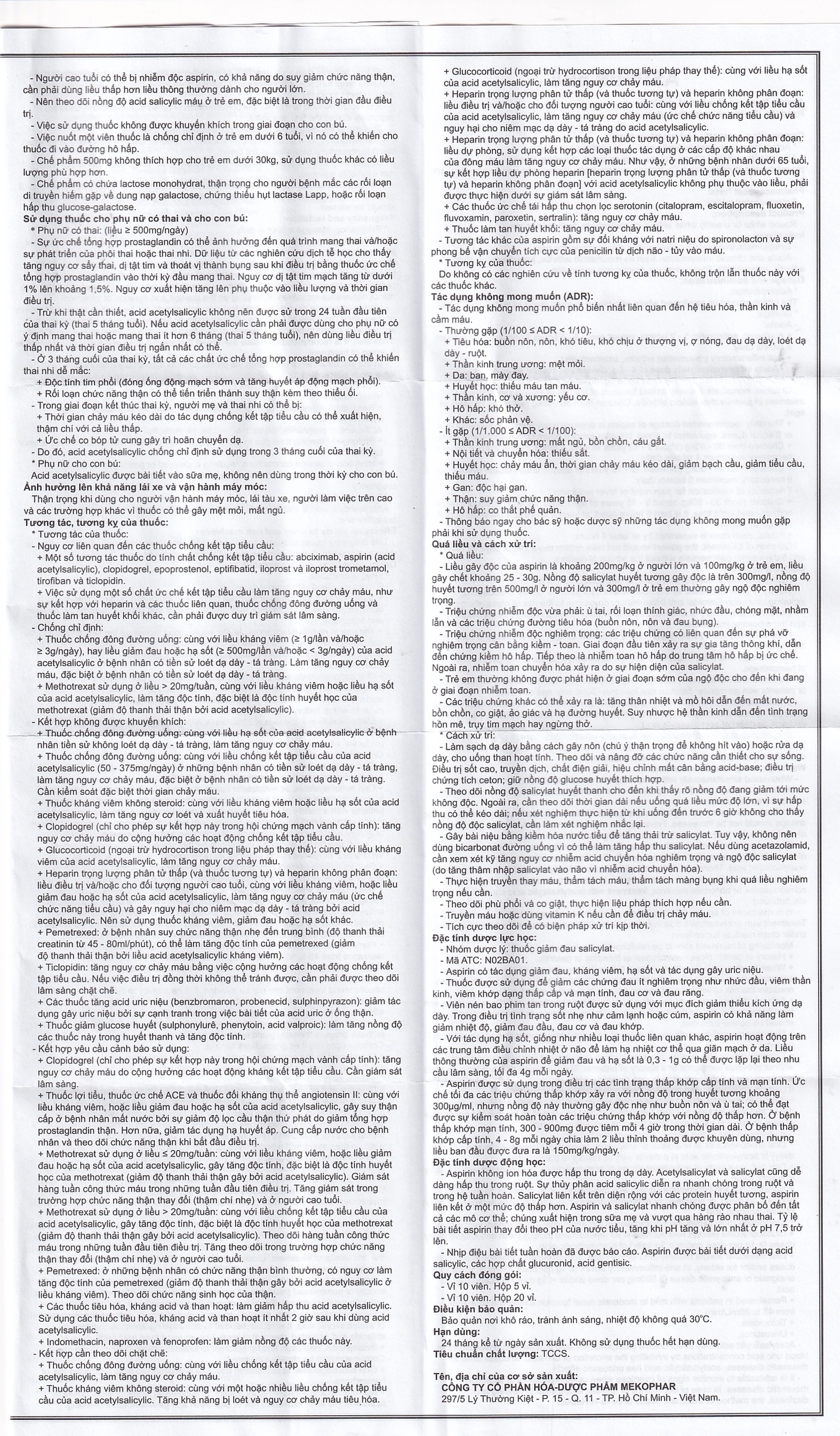 Thuốc Aspirin pH8 Mekophar giảm cơn đau nhẹ và vừa, hạ sốt (20 vỉ x 10 viên)