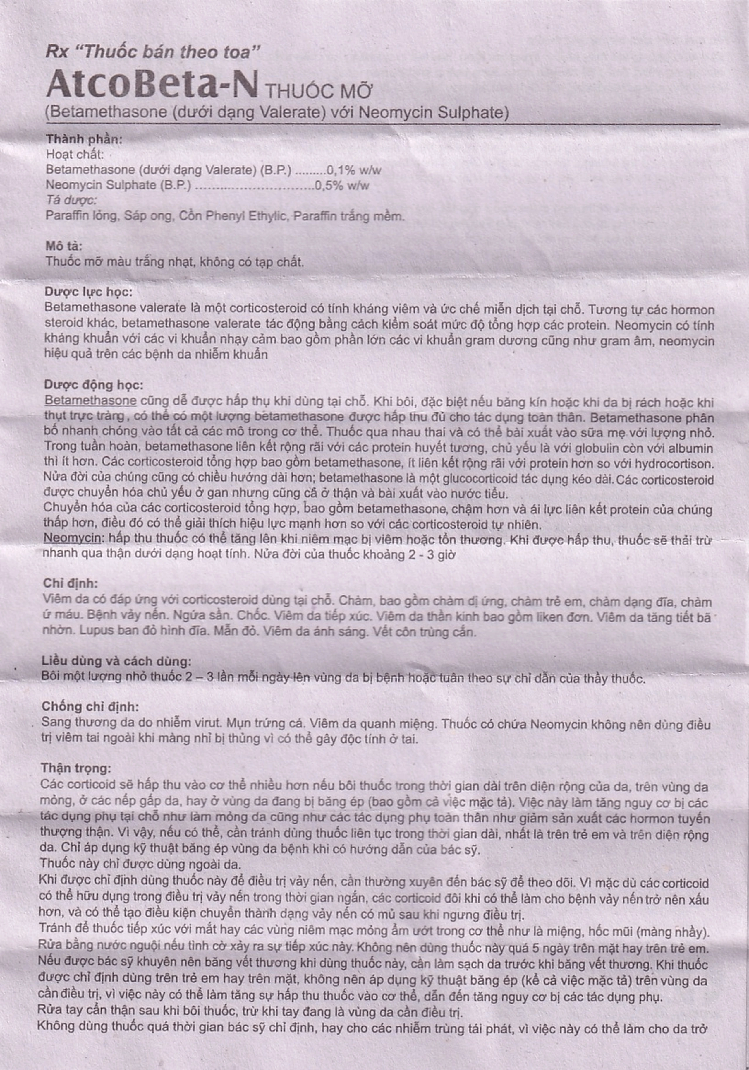 Thuốc mỡ Atcobeta-N 0,1% Atco điều trị viêm da, chàm dị ứng (15g)