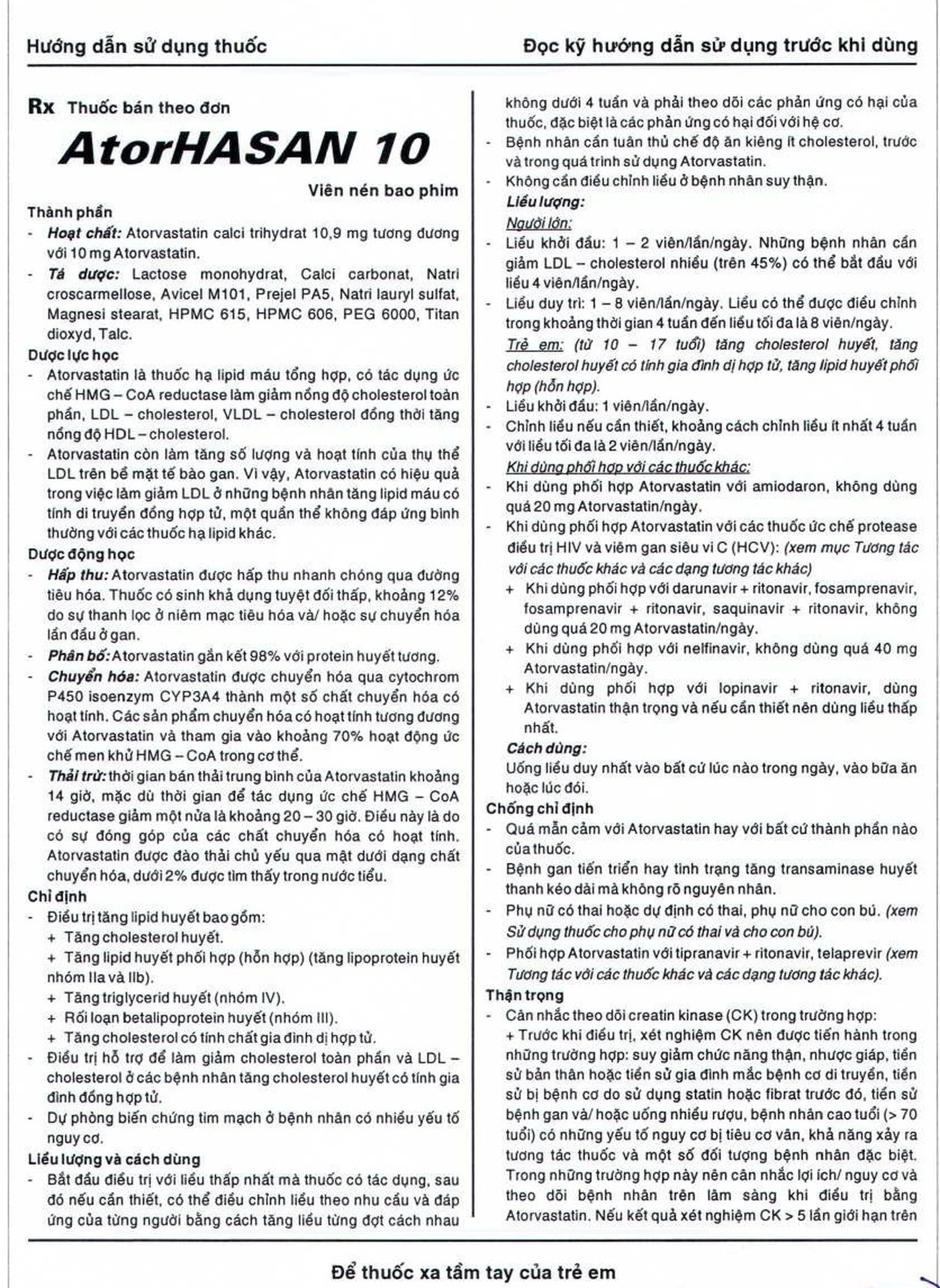 Thuốc AtorHasan 10mg Hasan điều trị tăng lipid huyết (3 vỉ x 10 viên)